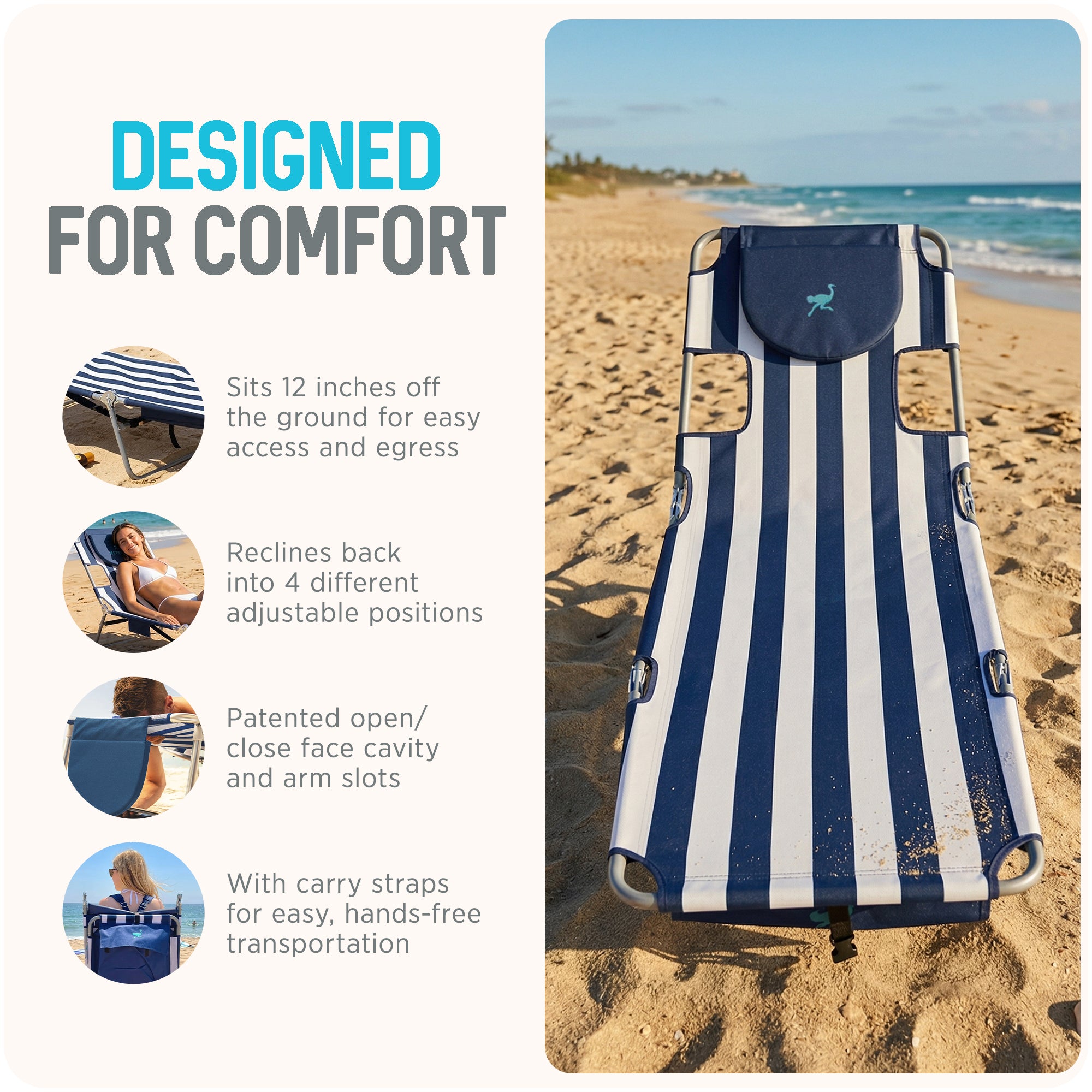 Ostrich Backpack Chaise Lounge, Beach Camping Chair with Storage Bag (Used) - VMInnovations