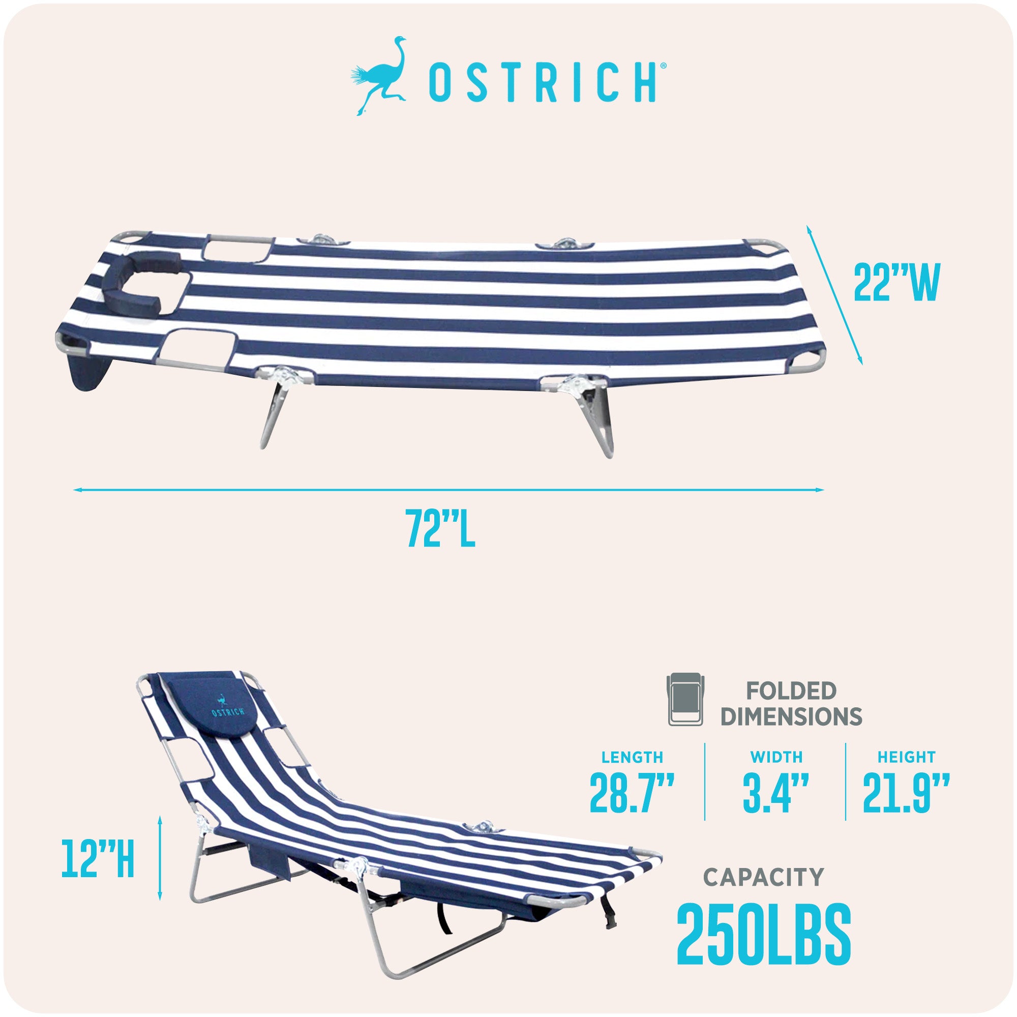 Ostrich Backpack Chaise Lounge, Beach Camping Chair with Storage Bag (Used) - VMInnovations