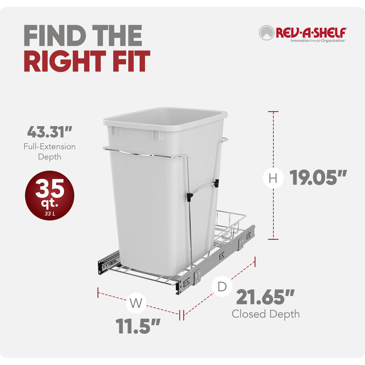 Rev-A-Shelf Single 35 Quart Pull Out Waste Container for Kitchens (Open Box)