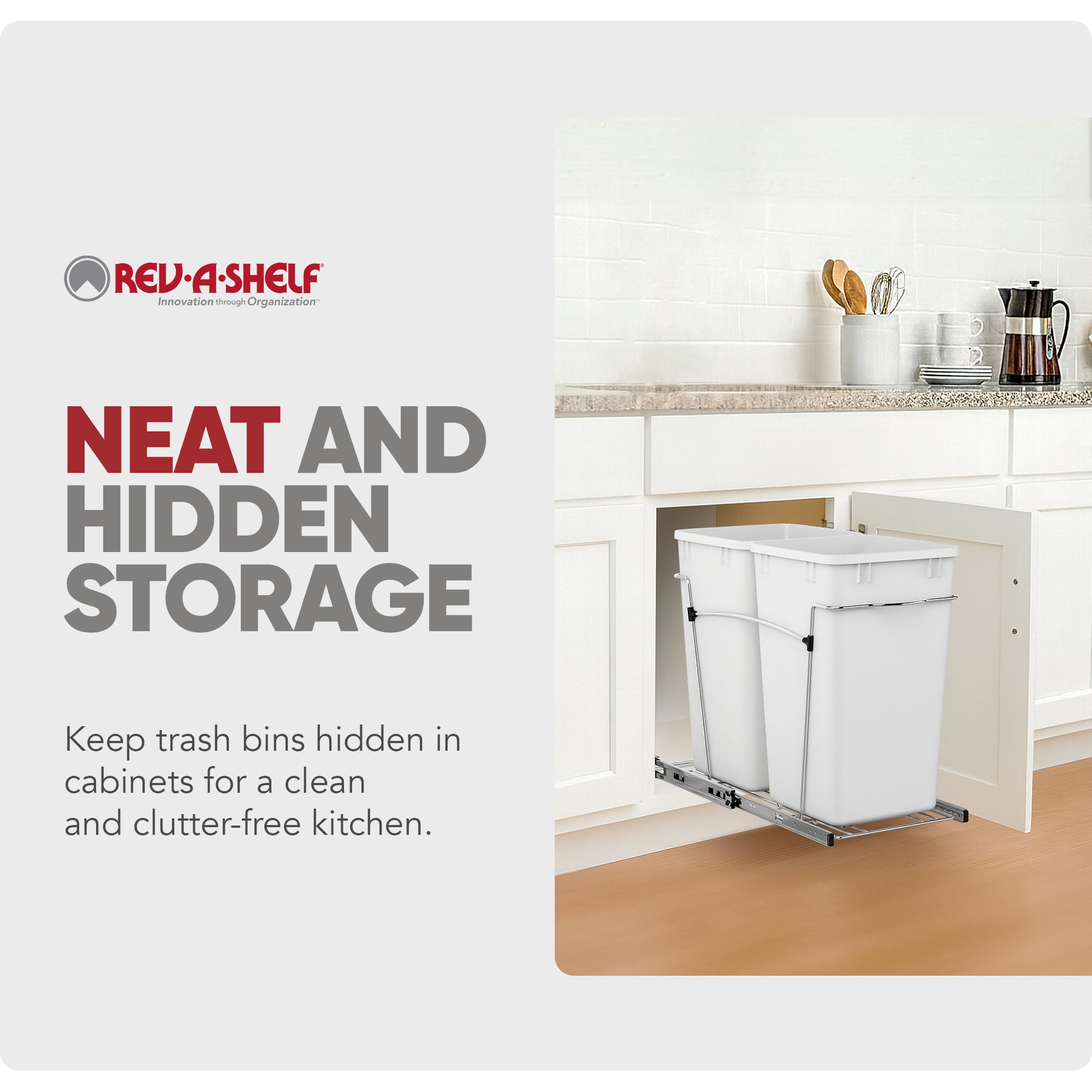 Rev-A-Shelf Double Pullout Trash Cans 27 qt. for Kitchen, White, RV-15KD-11C S
