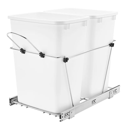 Rev-A-Shelf Double Pull Out Trash Can 35 Qt for Kitchen, White, RV-18KD-11C S