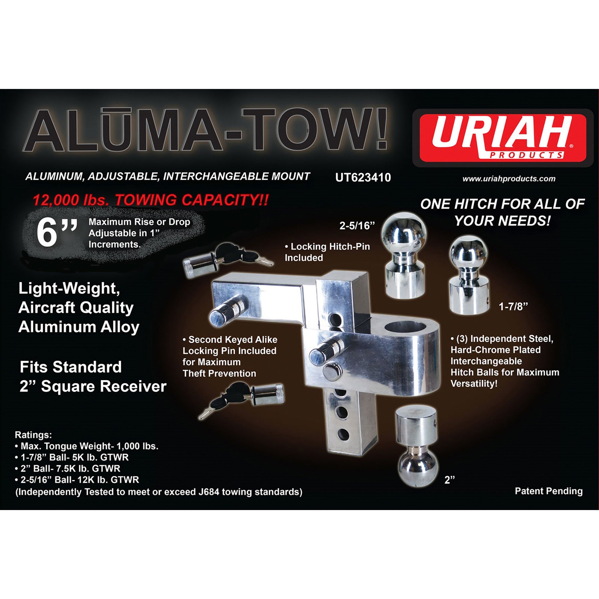 Uriah AlumaTow Adjustable Aluminum Trailer Hitch 6" Drop (Refurbished) - VMInnovations