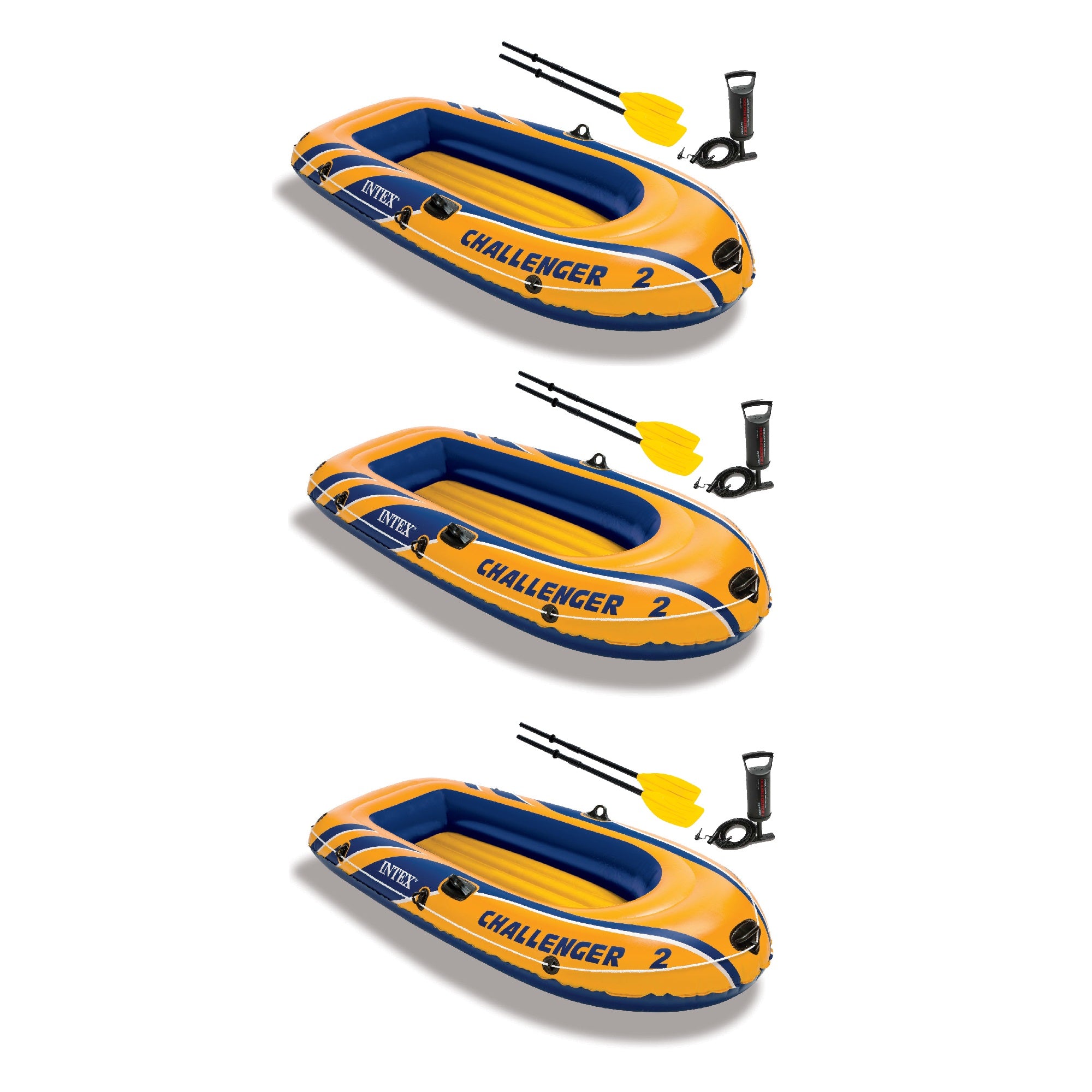 Intex Inflatable 2 Person Floating Boat Raft Set w/ Oars & Air Pump (3 Pack) - VMInnovations