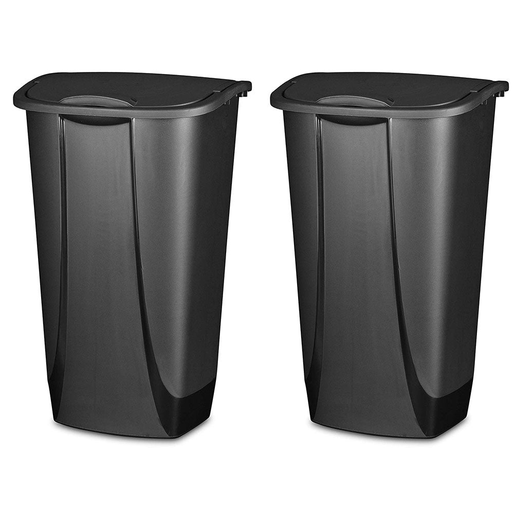 Sterilite 10939006 11 Gallon SwingTop Clean Black Wastebasket Trash Can (2 Pack)