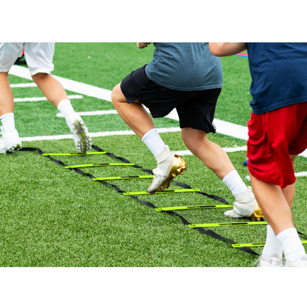HolaHatha 20 Ft 12 Rung Adjustable Sports Agility Training Ladder, Yellow (Used) - VMInnovations