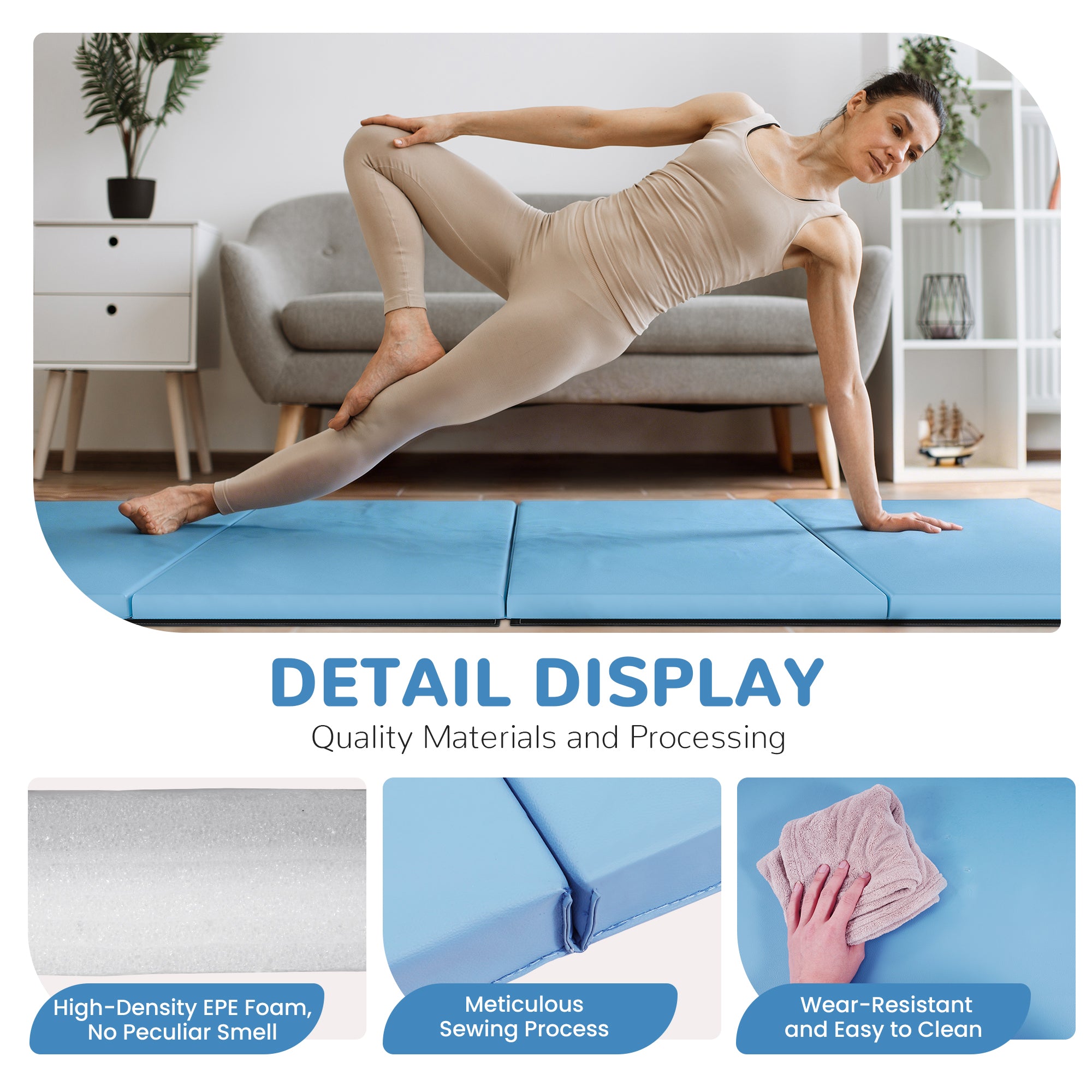 BalanceFrom Fitness 120x48" All Purpose Folding Gymnastics Exercise Mat, Blue
