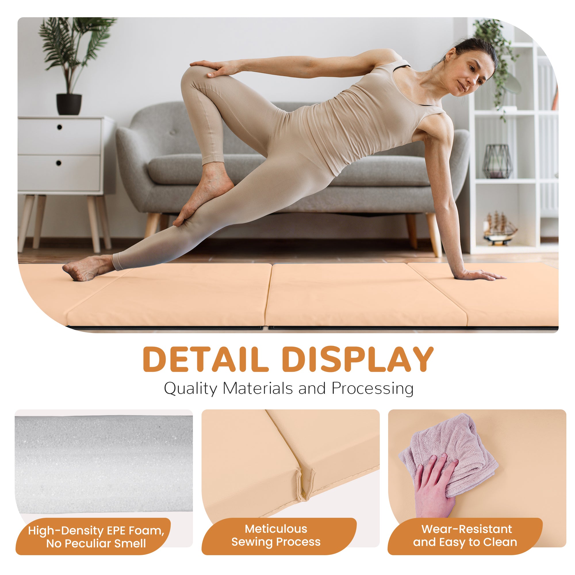 BalanceFrom Fitness 120 x 48" All Purpose Folding Gymnastics Exercise Mat, Beige (Open Box) - VMInnovations