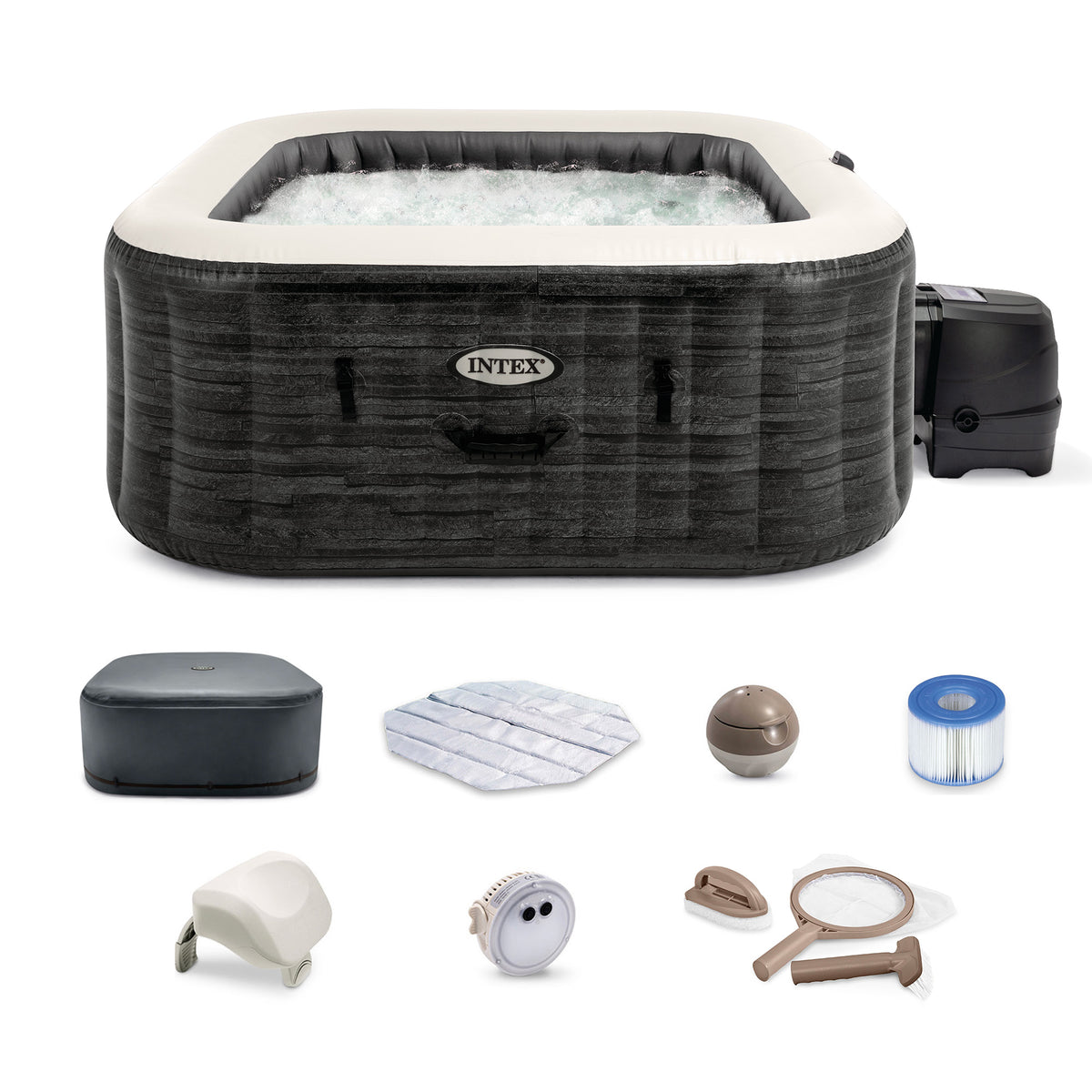 Intex PureSpa Plus Inflatable Square Hot Tub Spa with Maintenance Accessory Kit