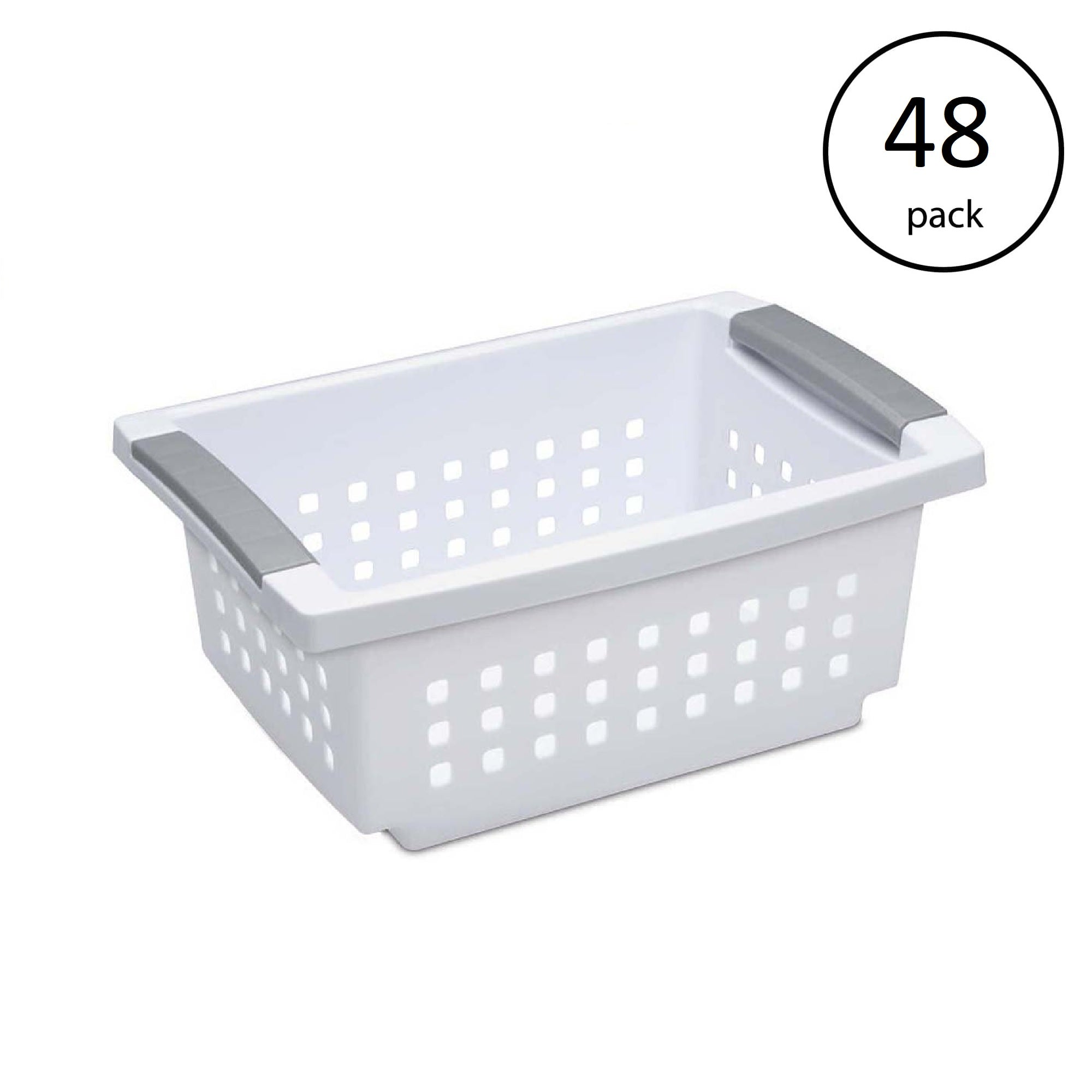 Sterilite 16608006 Small Stacking Basket with Titanium Accents, White (48 Pack)