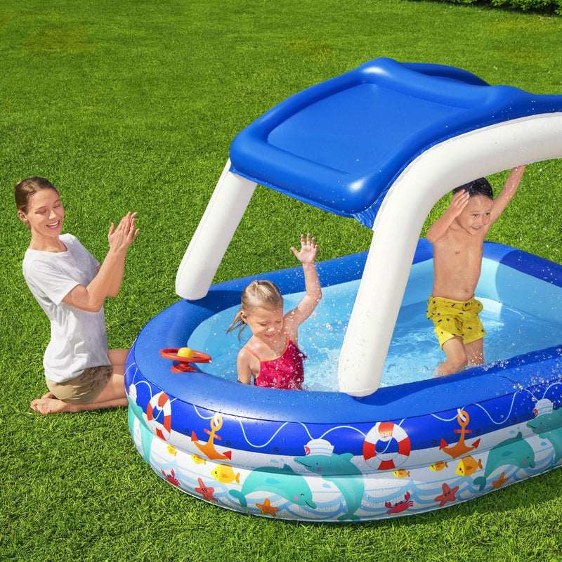 H20GO 84 x 61 x 52 Inch Sea Captain Inflatable Family Pool w/Sunshade (Open Box)