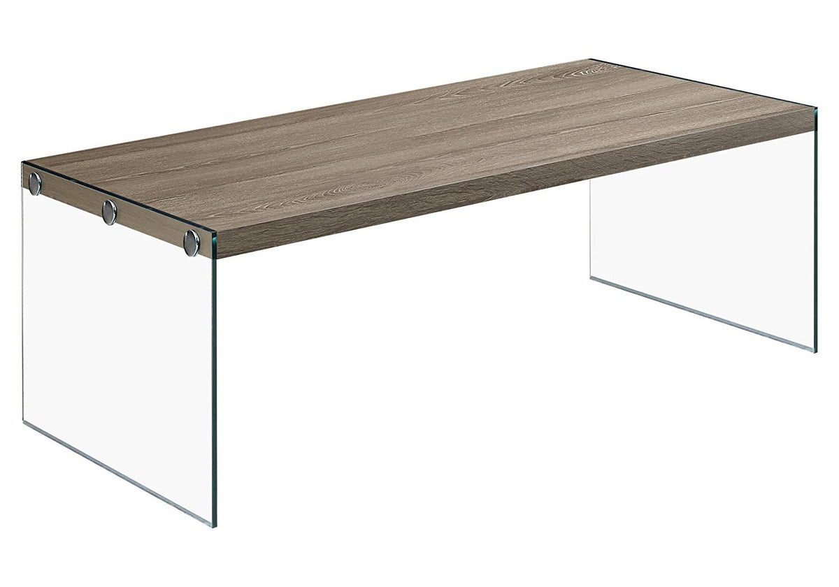 Monarch Dark Taupe Wood Look Tempered Glass Industrial Coffee Table (Open Box)
