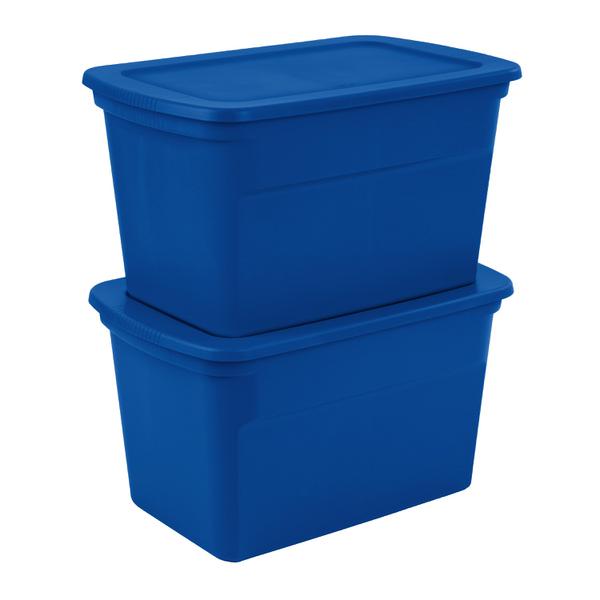 Sterilite 30 Gallon Plastic Stackable Storage Tote Container Box, Blue (6 Pack)