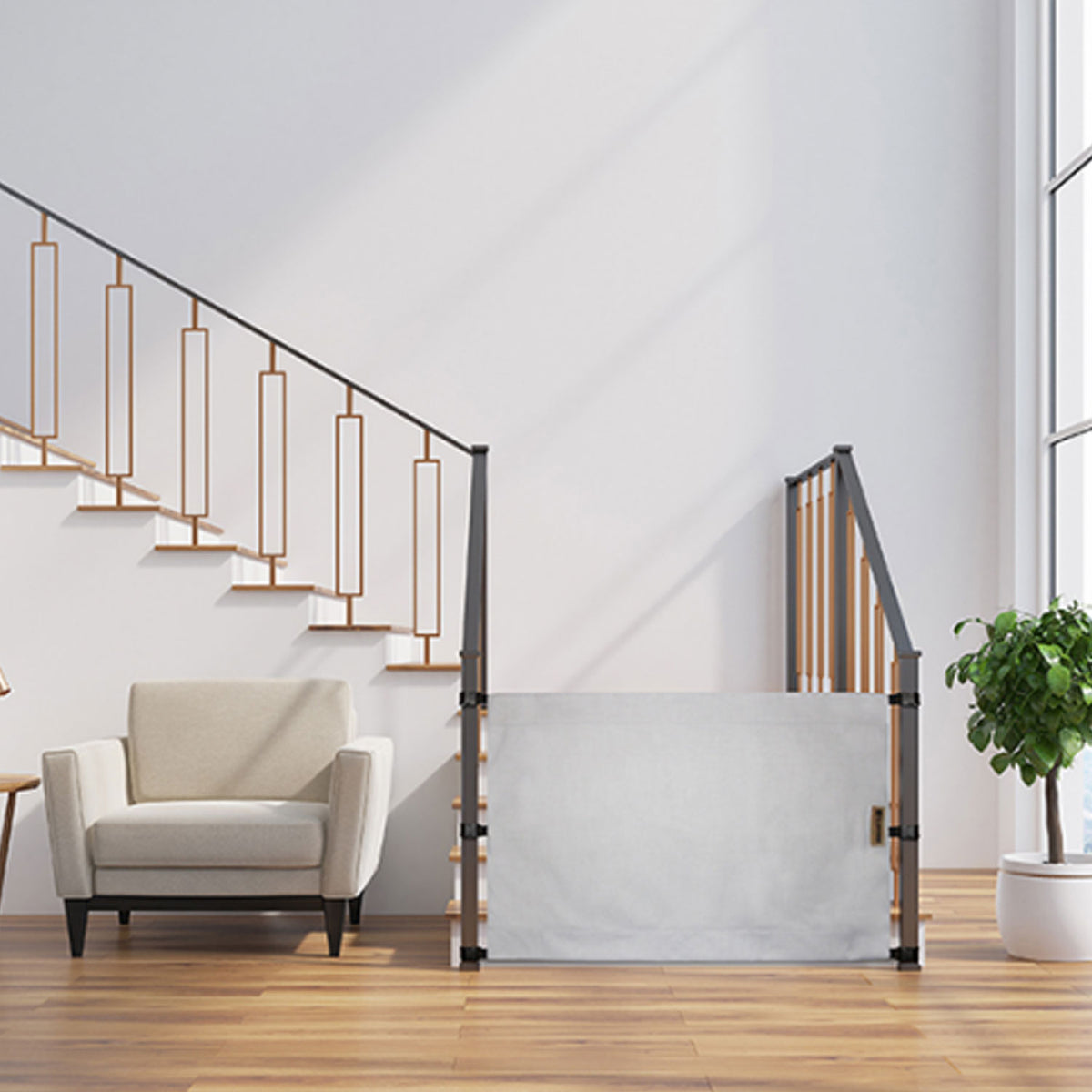 The Stair Barrier 36 to 42 Inch Banister to Banister Baby & Pet Gate, Just Cream - VMInnovations