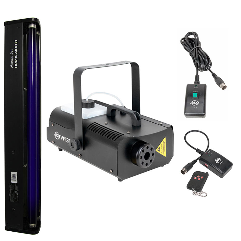 American DJ 1300 Watt 2.3 L Tank Fog Machine w/ Remote & 24 Inch 20W Black Light