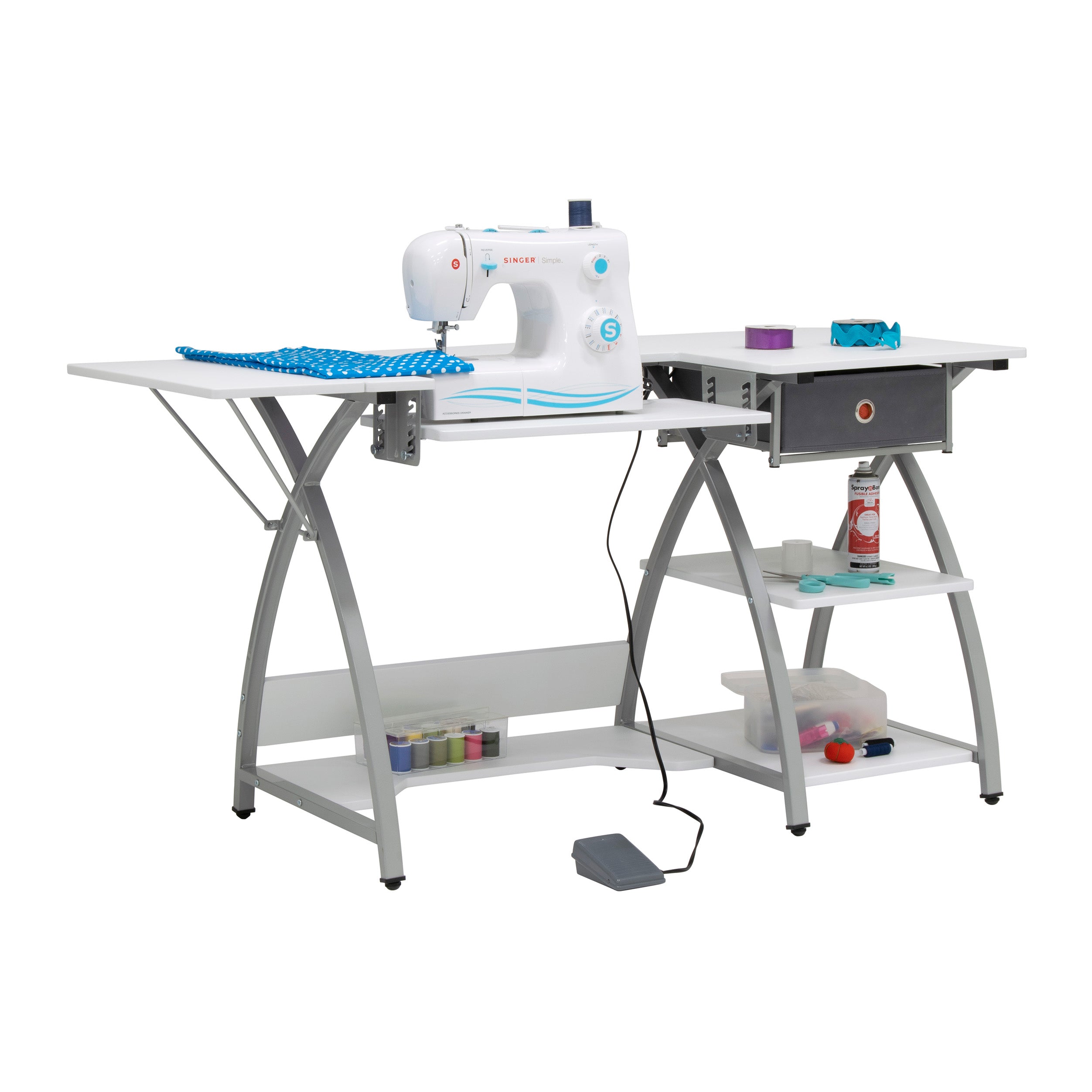Sew Ready Venus Sewing Machine Craft Table Computer Desk, Silver (Open Box)