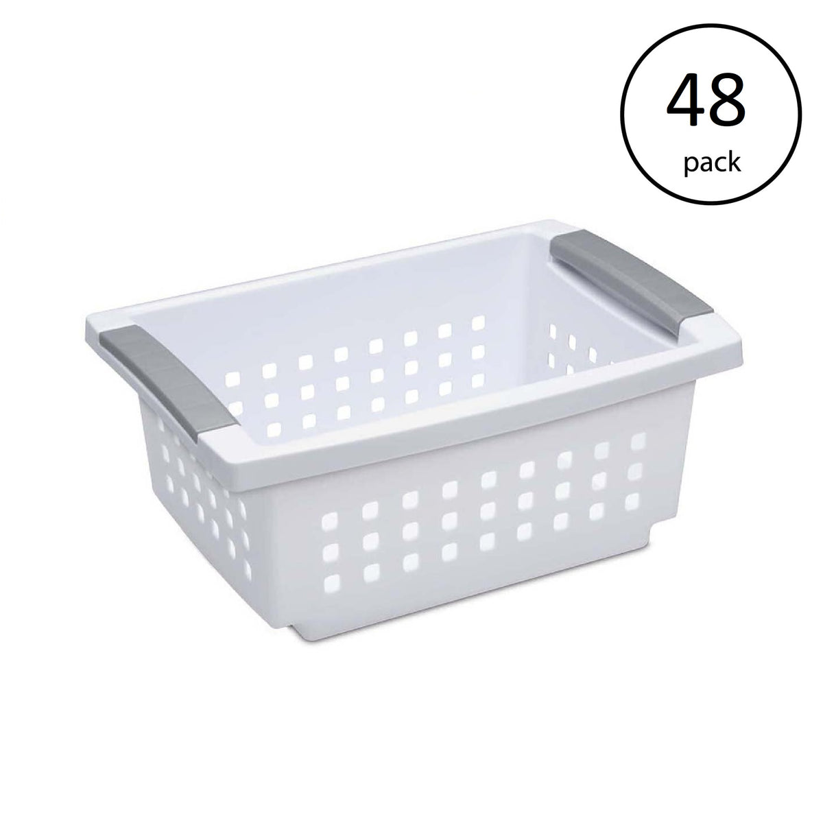 Sterilite 16608006 Small Stacking Basket with Titanium Accents, White (48 Pack)