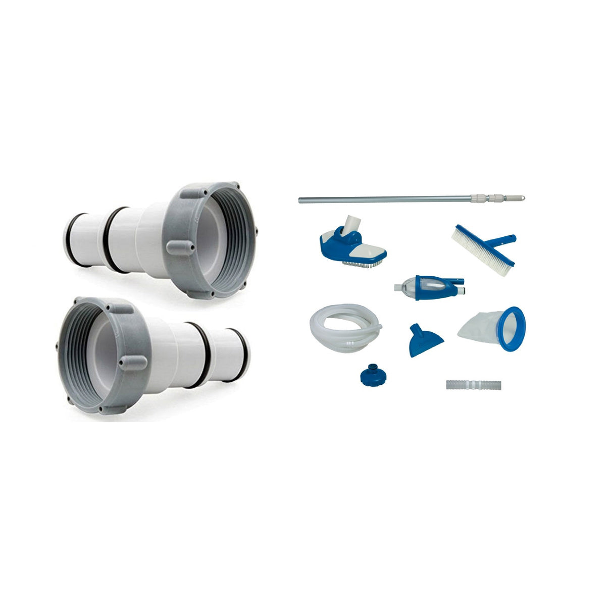 Intex Hose Adapter A w/ Collar for Threaded Pumps (Pair) & Maintenance Kit