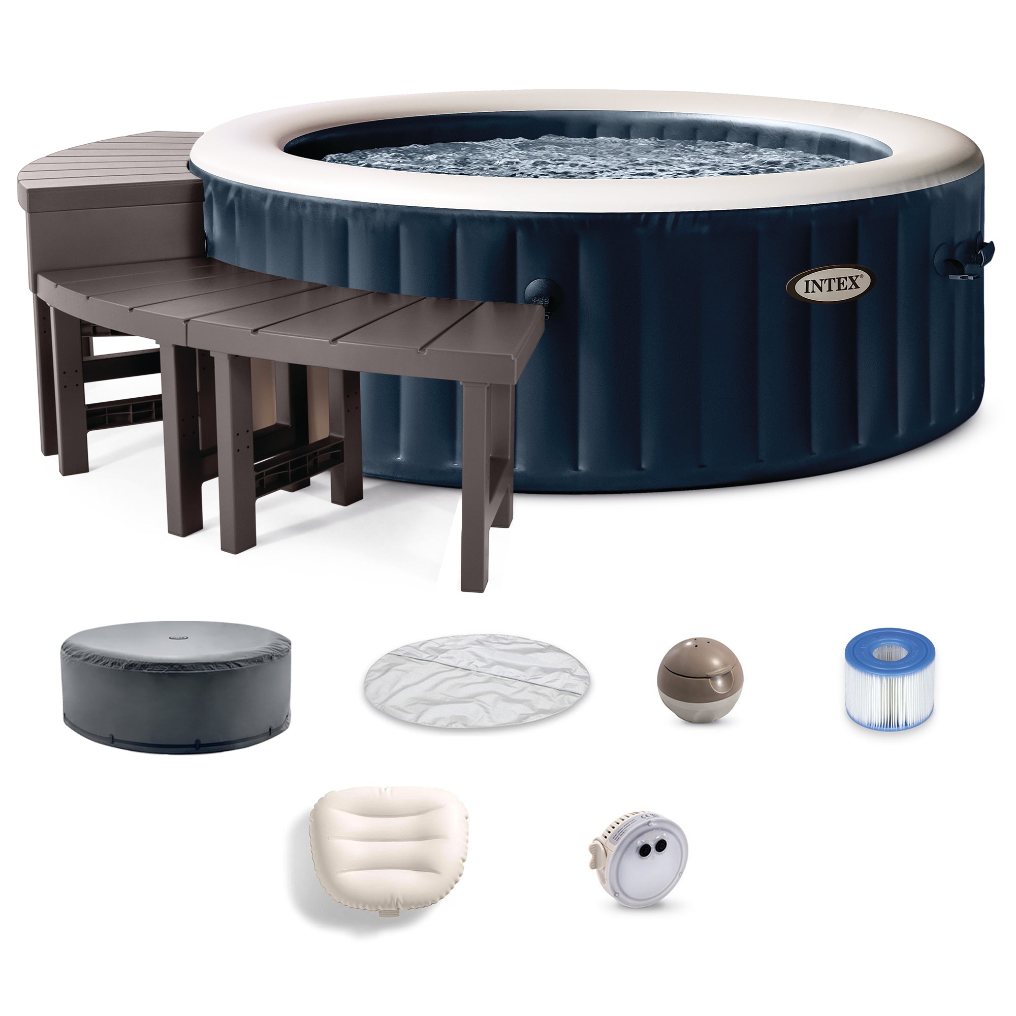 Intex PureSpa Plus Portable Inflatable Jet Spa & Medium PureSpa Benches (2 Pack) - VMInnovations
