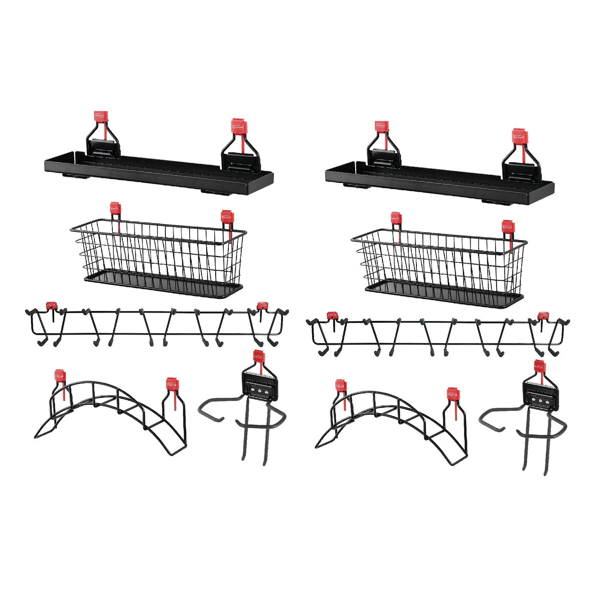 Rubbermaid Shed Shelf, Wire Basket, Tool Rack, Power Tool & Hose Holder (2 Each)