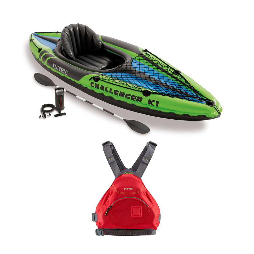 Intex Challenger Sporty Kayak Set & NRS Vapor Adult Small/Medium PFD Life Jacket - VMInnovations