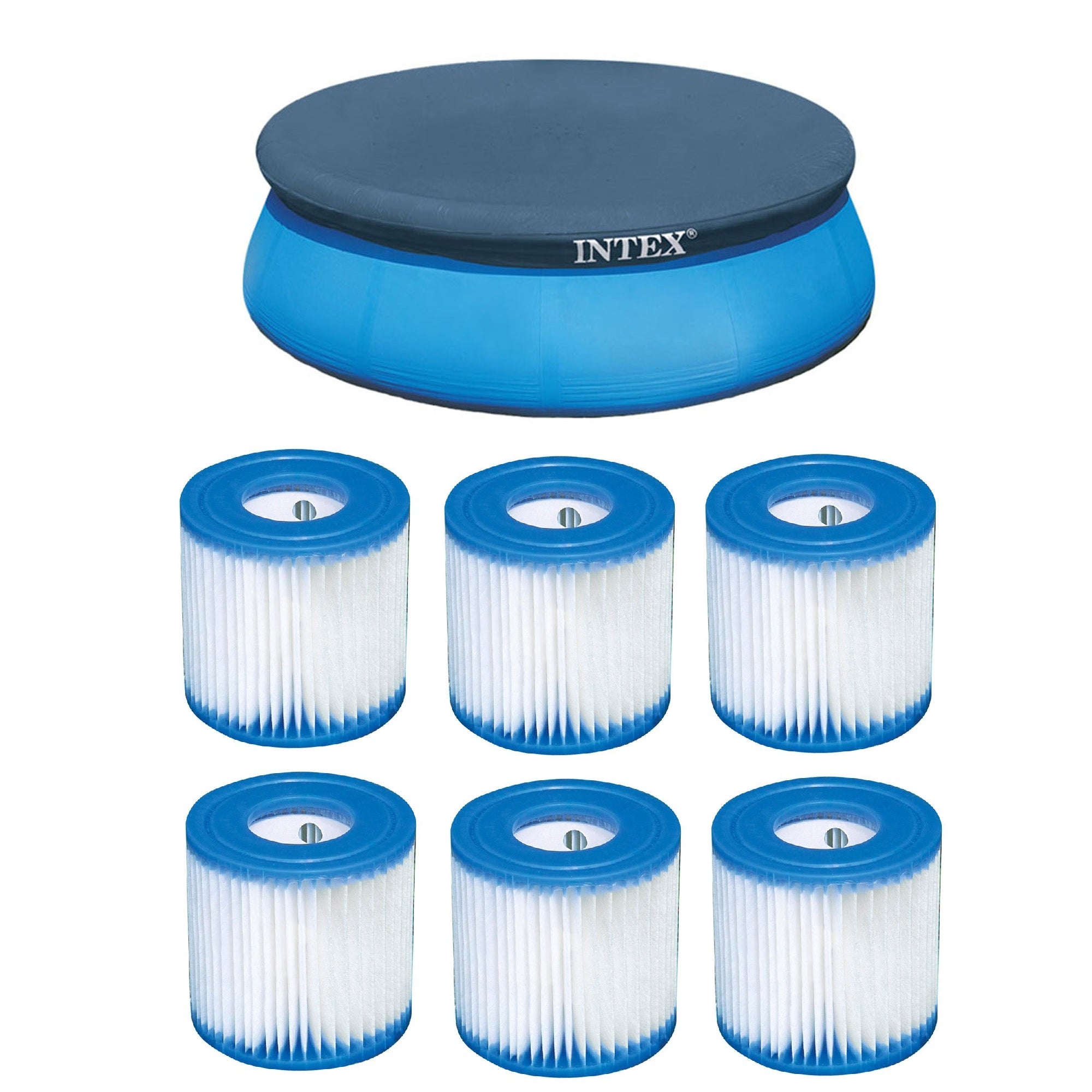 Intex 8' Above Ground Pool Vinyl Cover Tarp & Type H Easy Set Filter (6 Pack)
