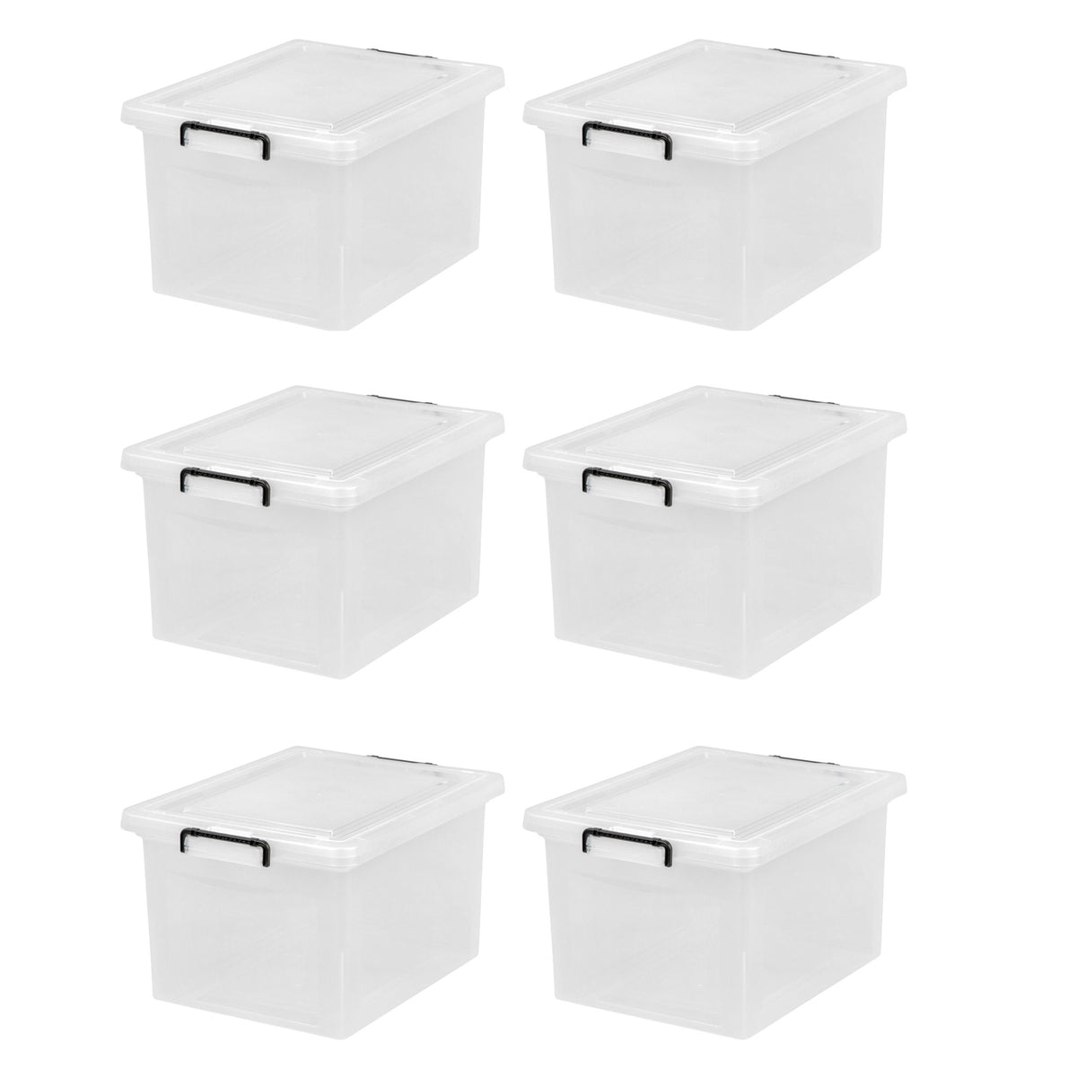 IRIS USA Letter and Legal Size File Box Storage w/ Buckle, Clear (6 Pack)