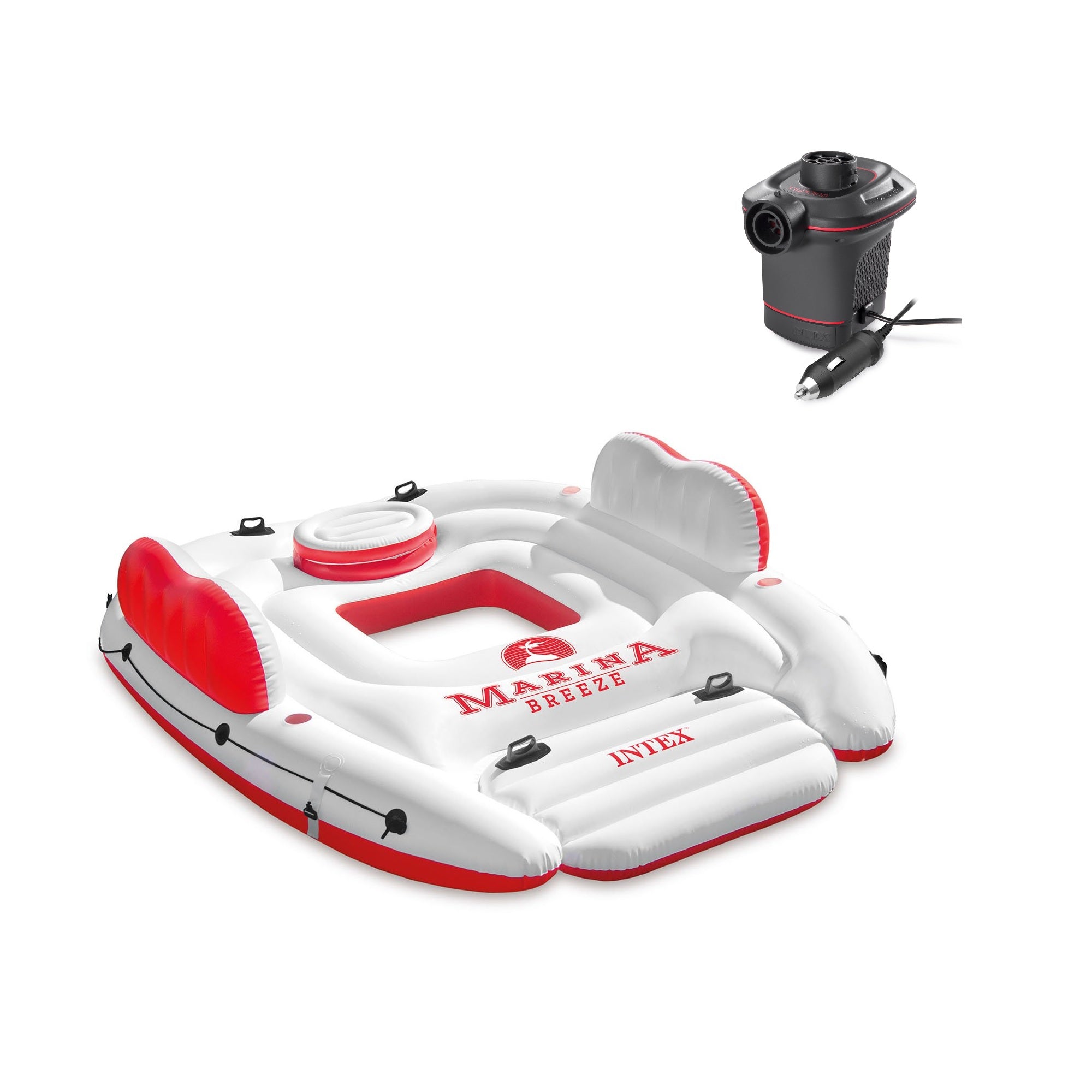 Intex Marina Breeze Island Raft w/ Built-In Cooler & 12 Volt Electric Air Pump - VMInnovations