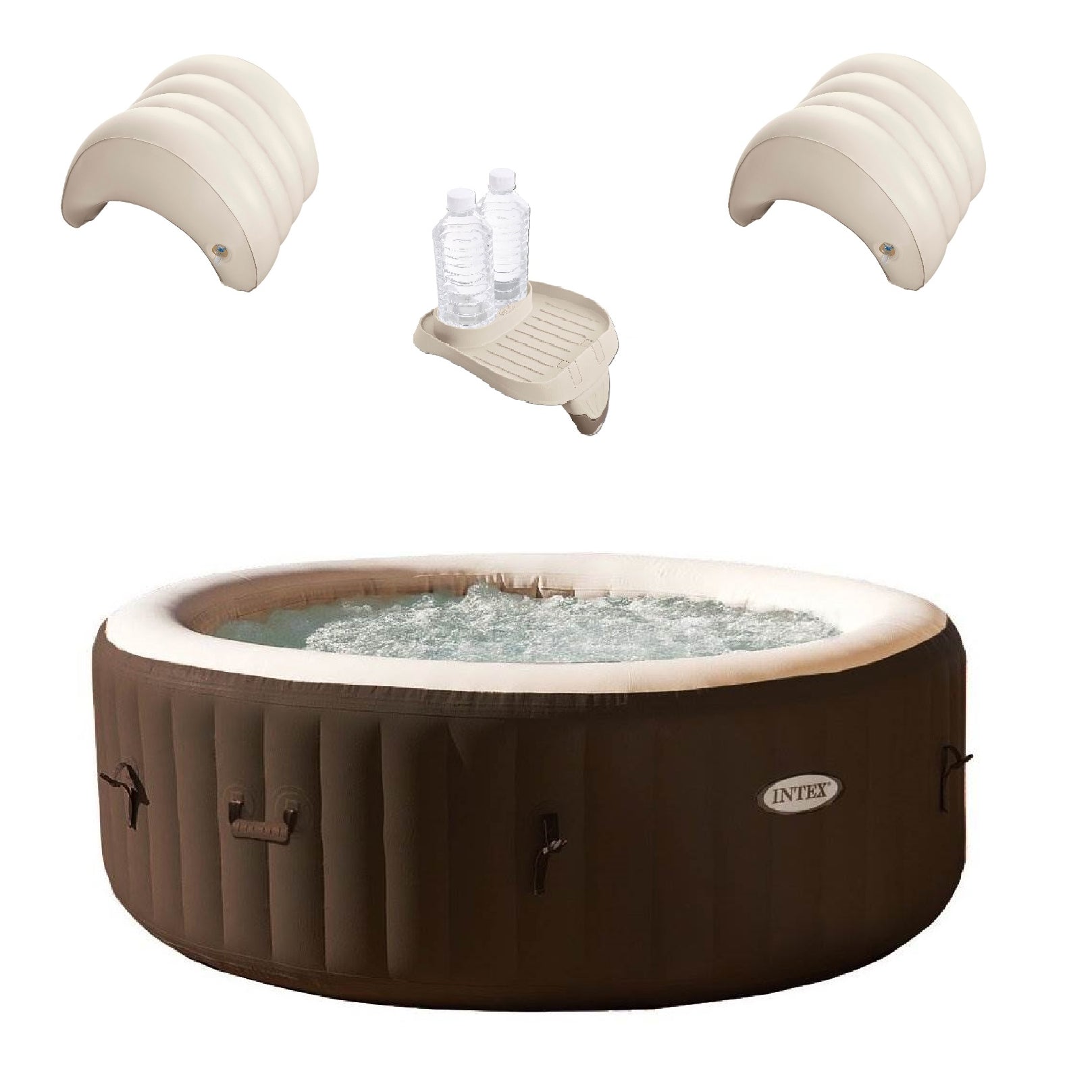 Intex 4 Person Hot Tub Spa w/ Cup Holder Tray & Inflatable Headrest (2 Pack)