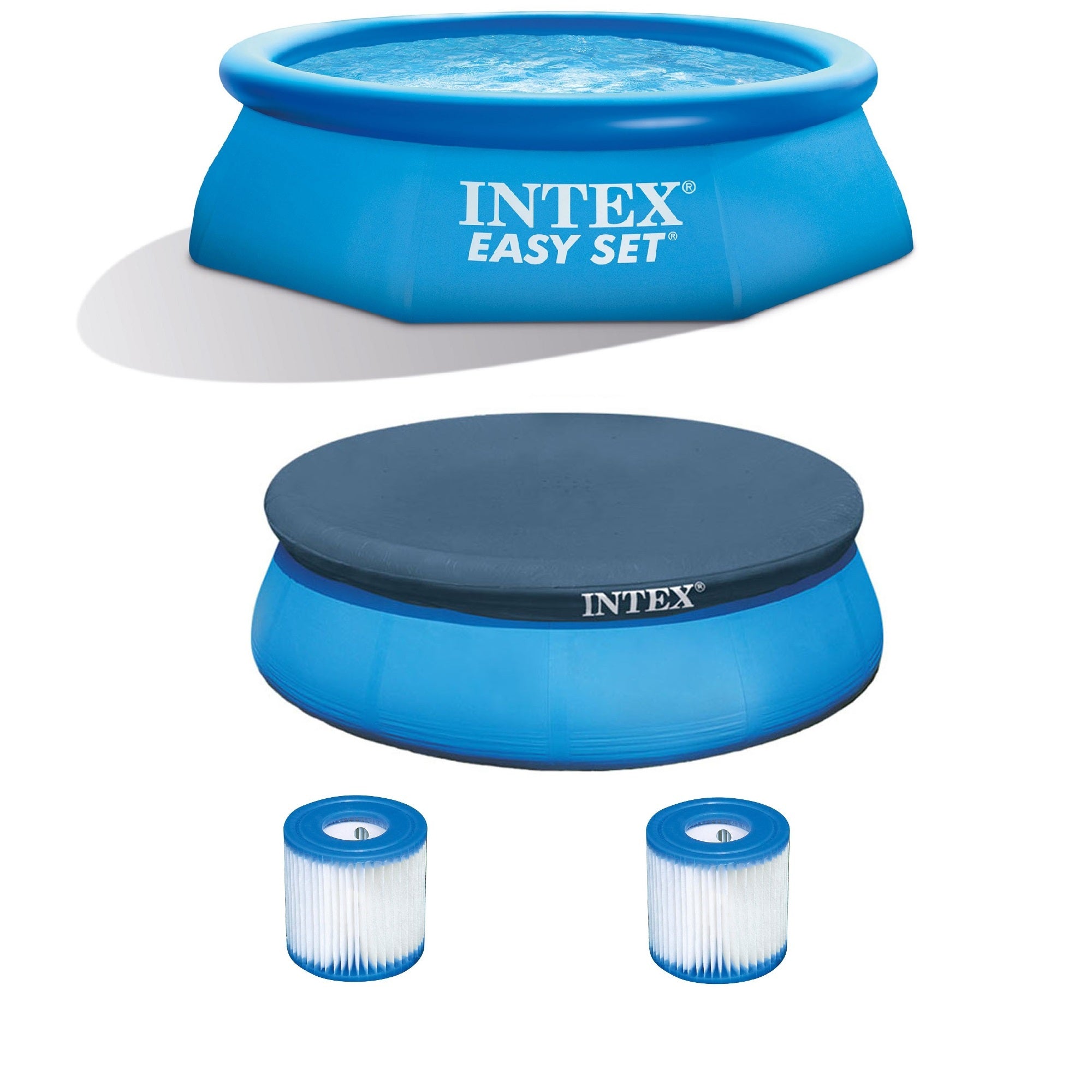 Intex 8'x2.5' Pool w/ Filter Pump, Filter Cartridge Replacement, & 8' Pool Cover - VMInnovations