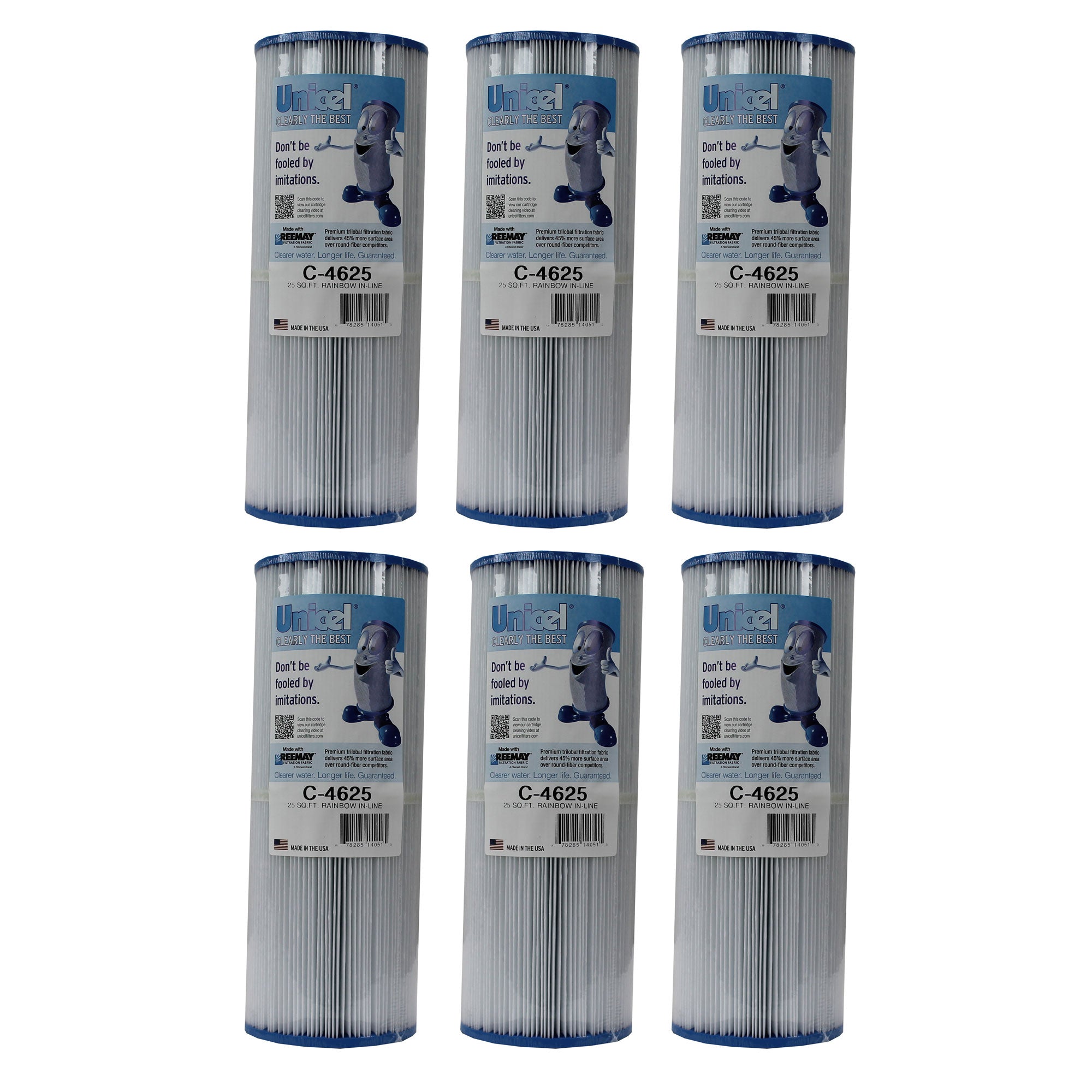 6) Unicel C-4625 Rainbow Pentair In-Line Replacement Spa Filter Cartridges C4625