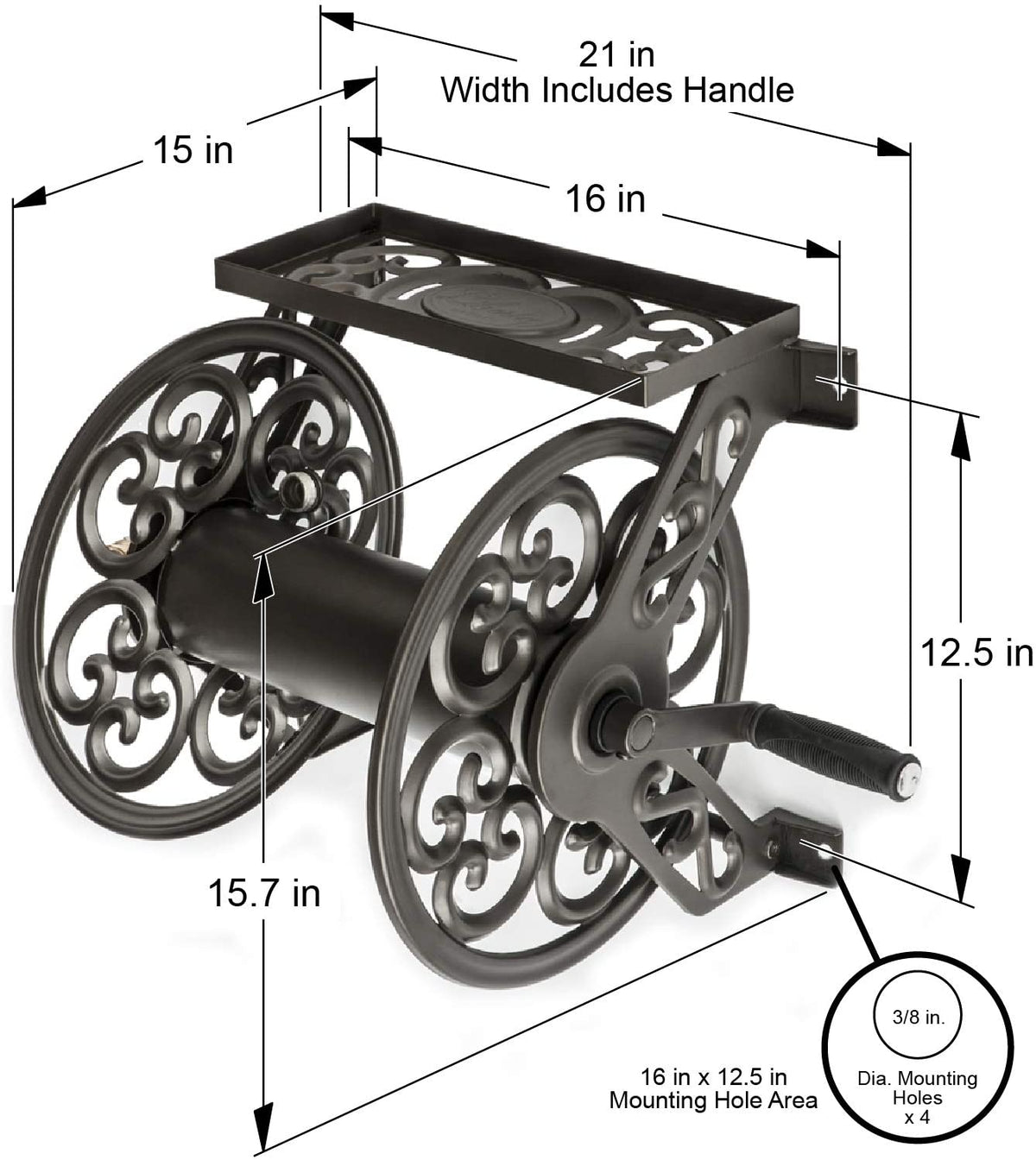 Liberty Garden 125 Foot Decorative Steel Wall Mounted Hose Reel, Bronze (Used)