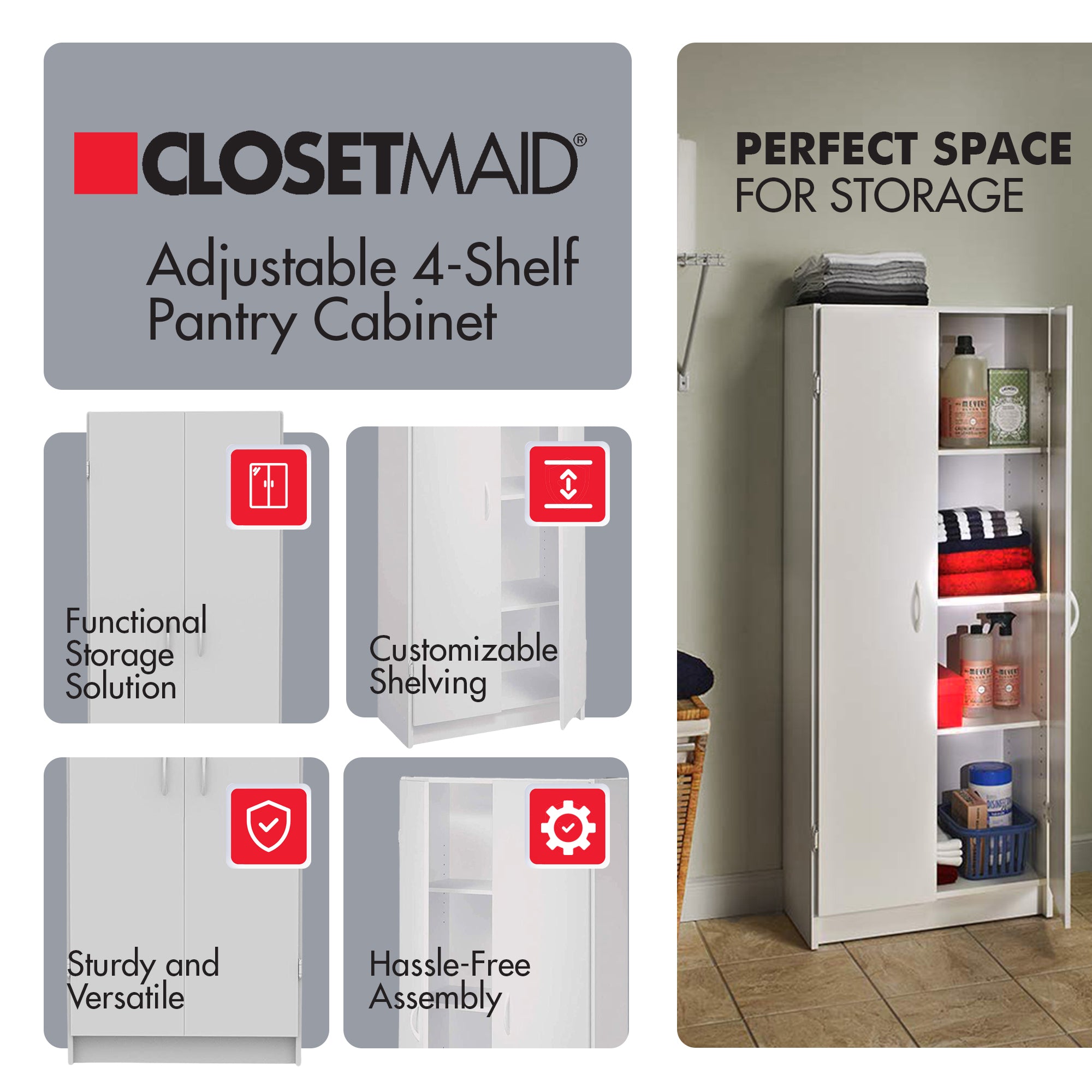 ClosetMaid 12.5 x 24 x 59.5 Inch Adjustable 4 Shelf Pantry Cabinet (Open Box)