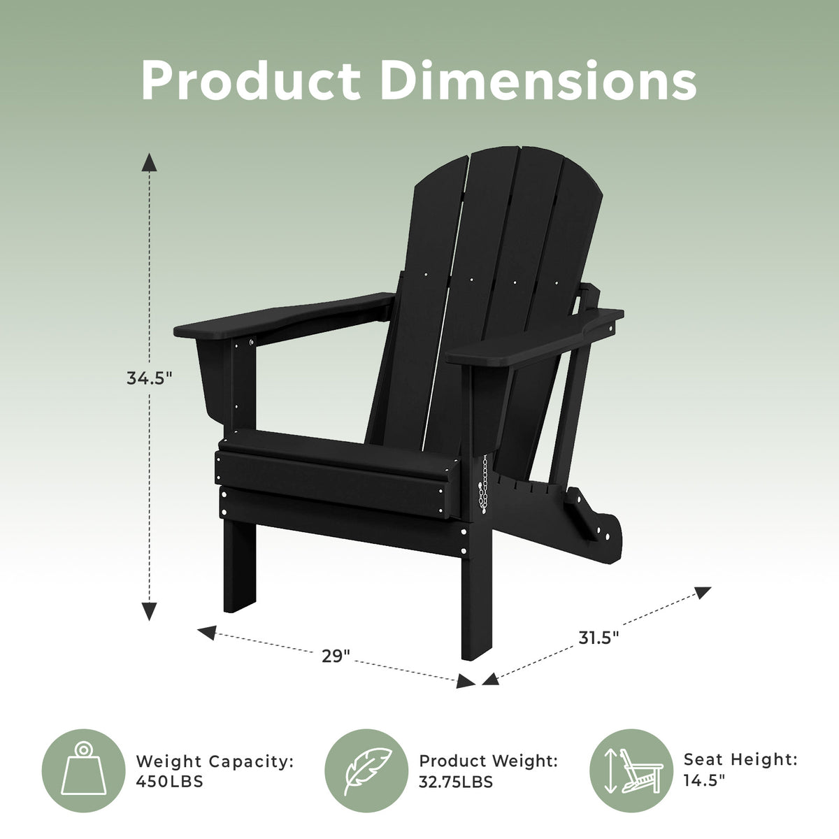 WestinTrends Malibu Classic Outdoor Patio HDPE Folding Adirondack Chair, Black