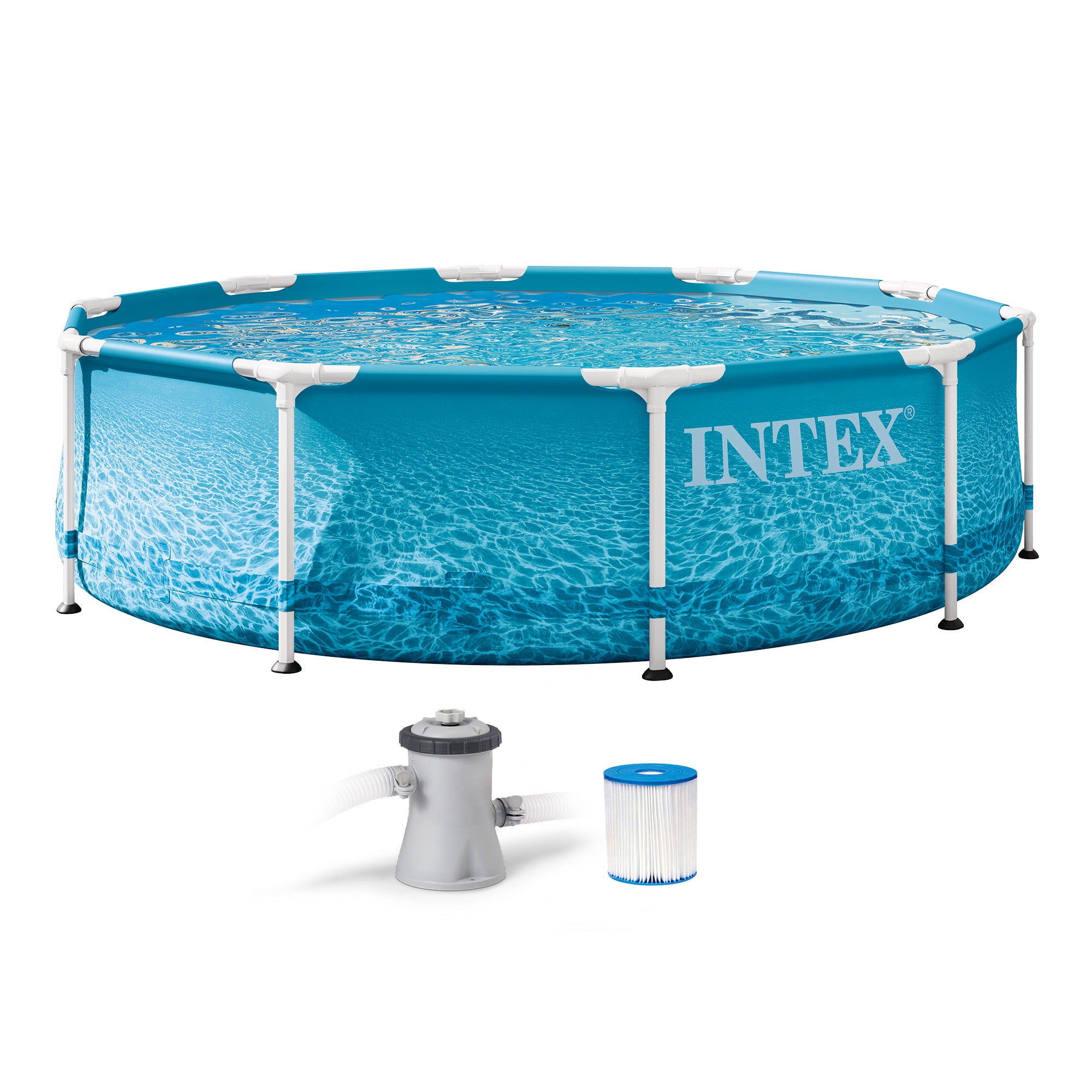 Intex 28207EH 10' x 30" Steel Metal Frame Beachside Swimming Pool w/ Filter Pump