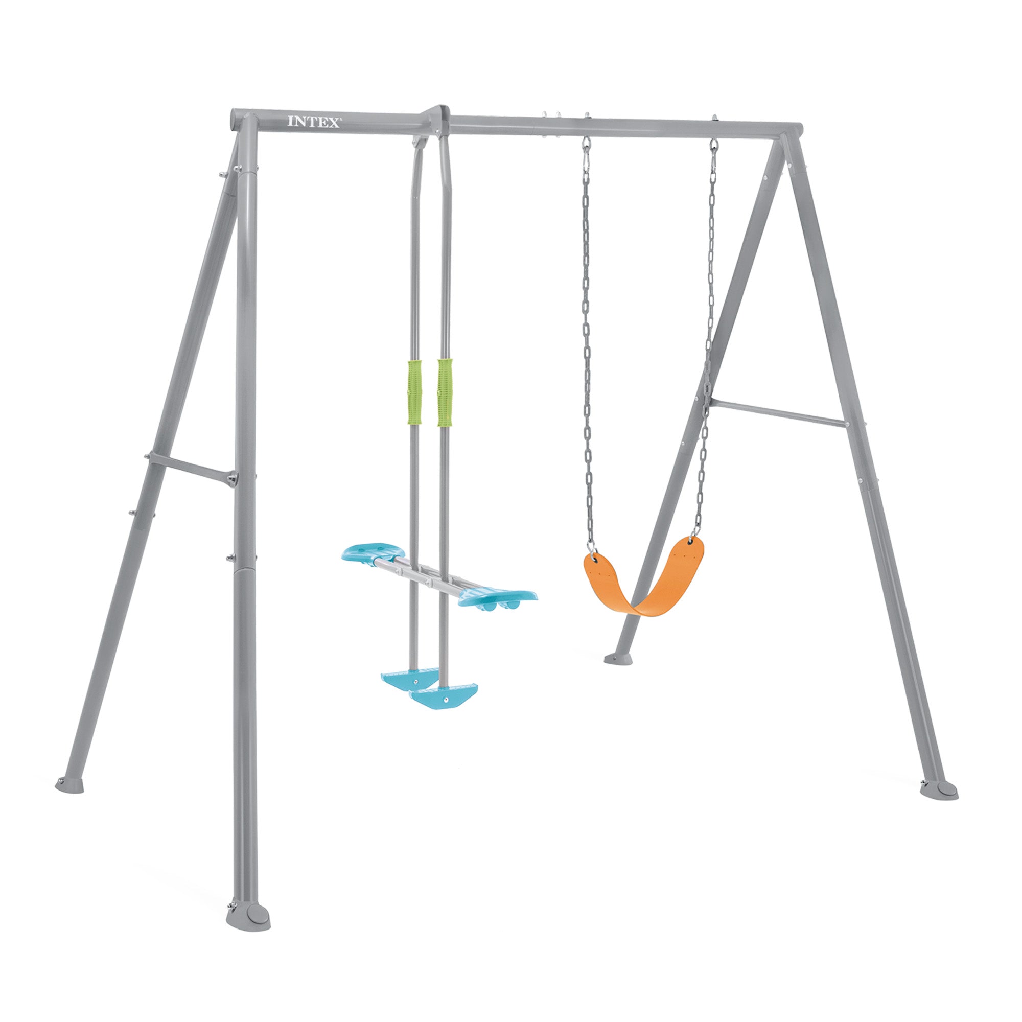Intex Two Feature Colored Playground Swing Set with Trapeze Bar for Kids, Gray