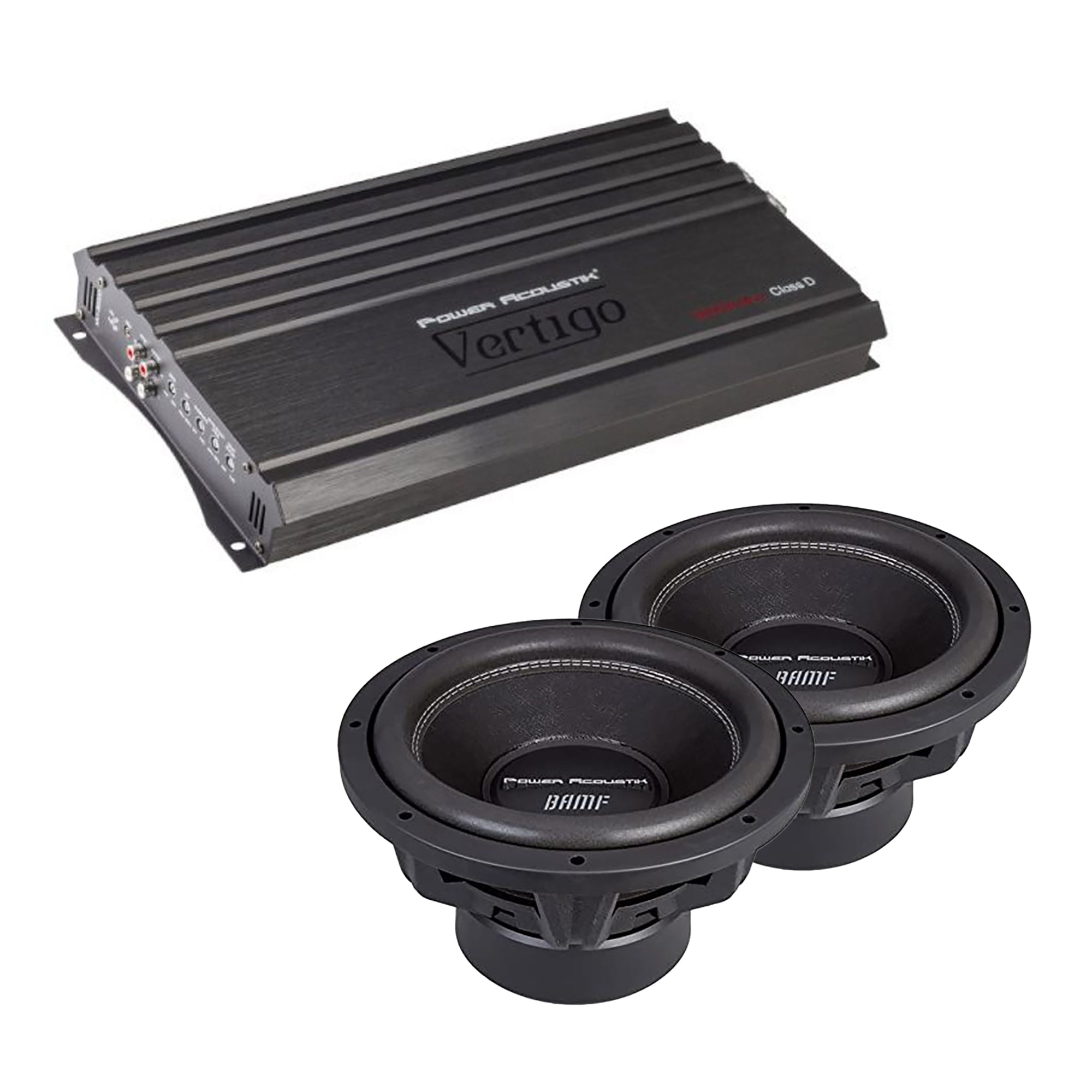 Power Acoustik Vertigo 8000W Monoblock Amplifier & Bumper-122 Subwoofer (2 Pk)