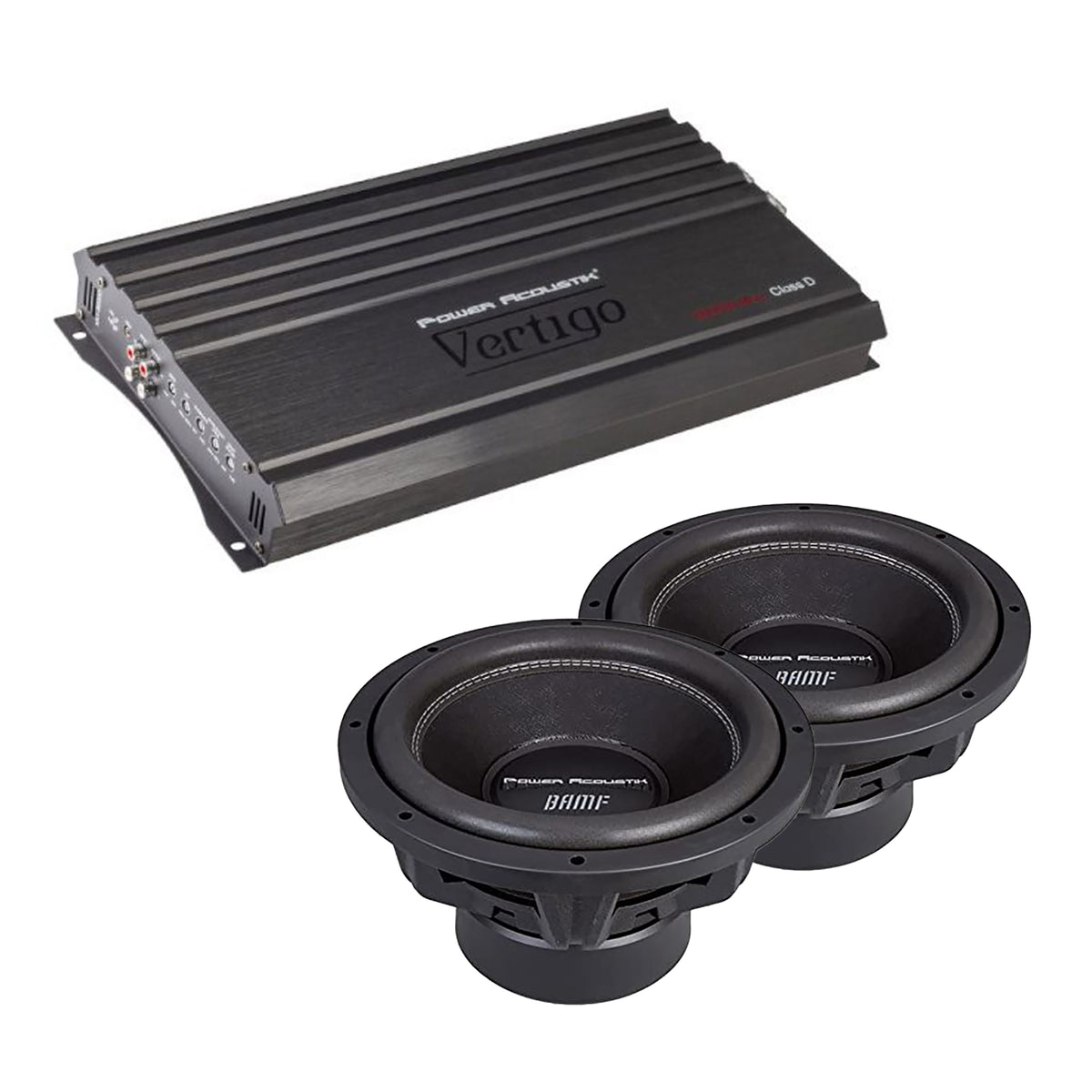 Power Acoustik Vertigo 8000W Monoblock Amplifier & Bumper-122 Subwoofer (2 Pk)