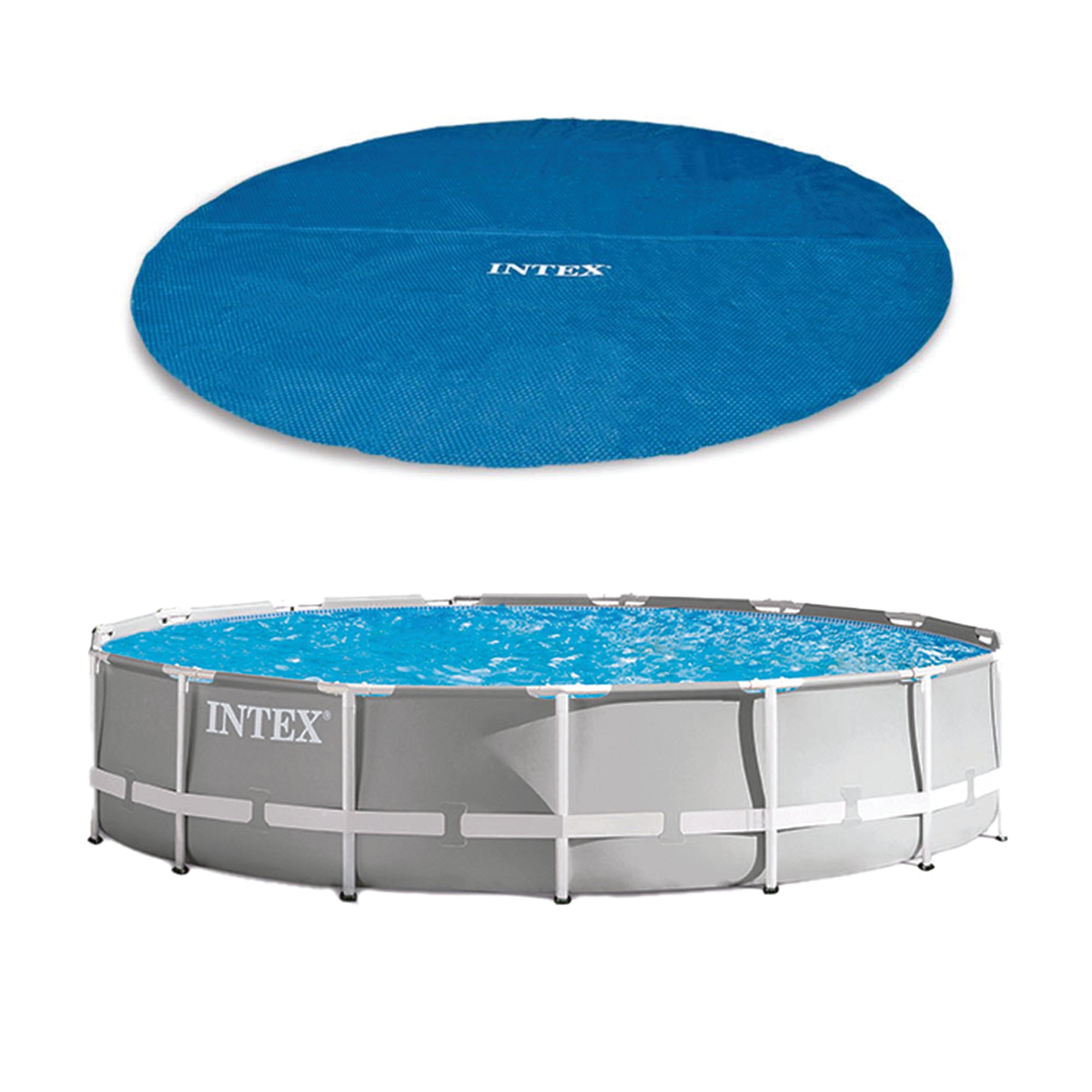 Intex 15 Ft x 42 In Prism Frame Above Ground Pool Set & Intex 15 Ft Round Cover