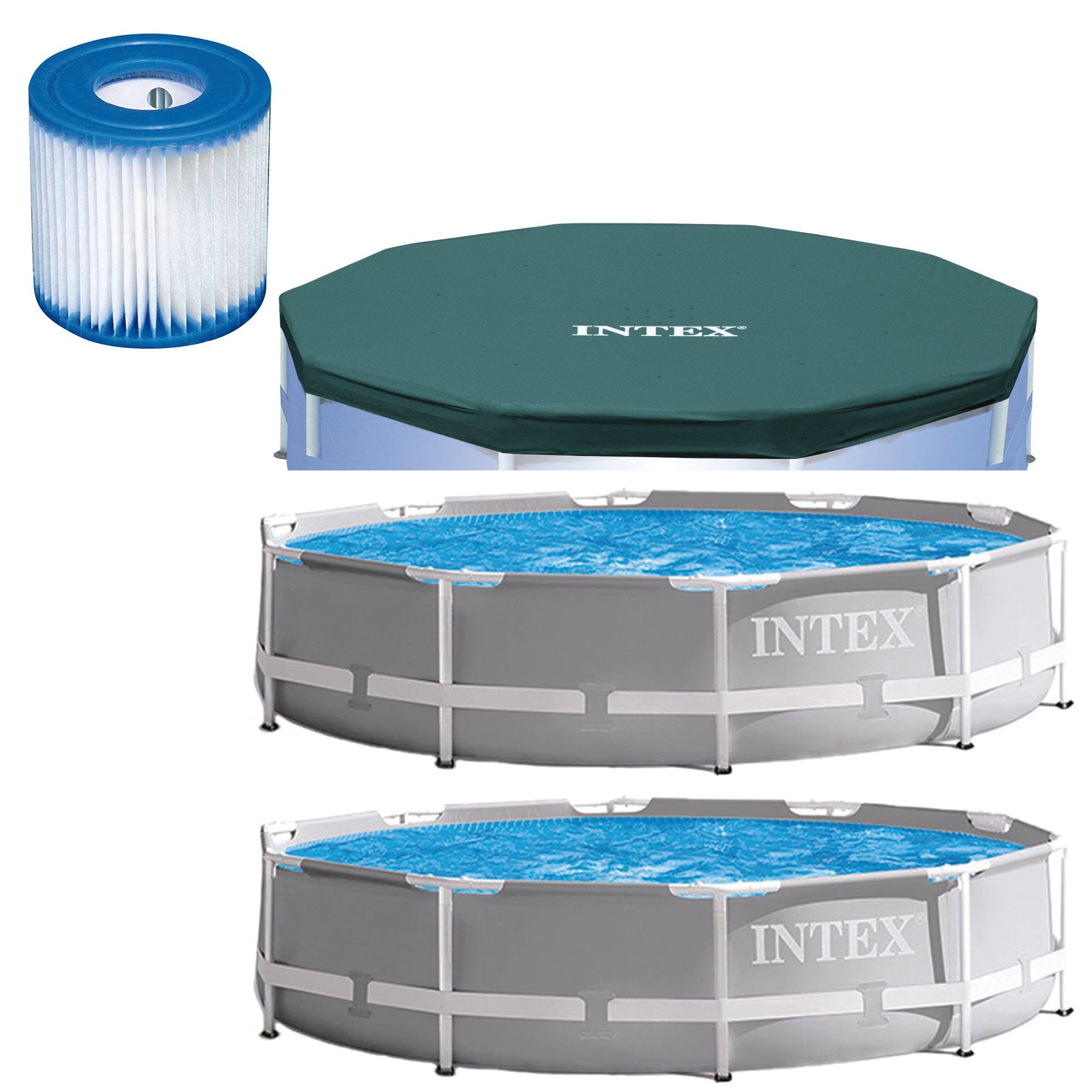 Above Ground Swimming Pool (2 Pack) Bundled w/ Replacement Filter & Pool Cover