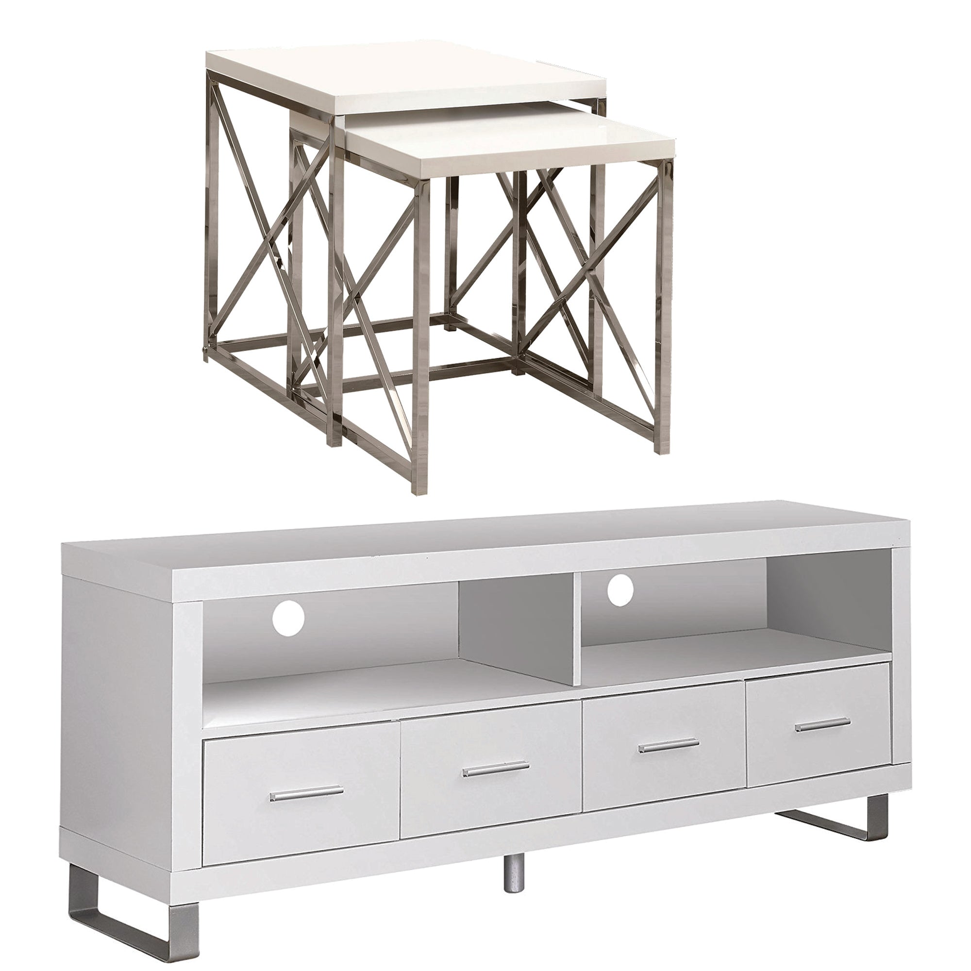 Monarch Entertainment Center TV Stand w/ Monarch Specialties End Tables - VMInnovations