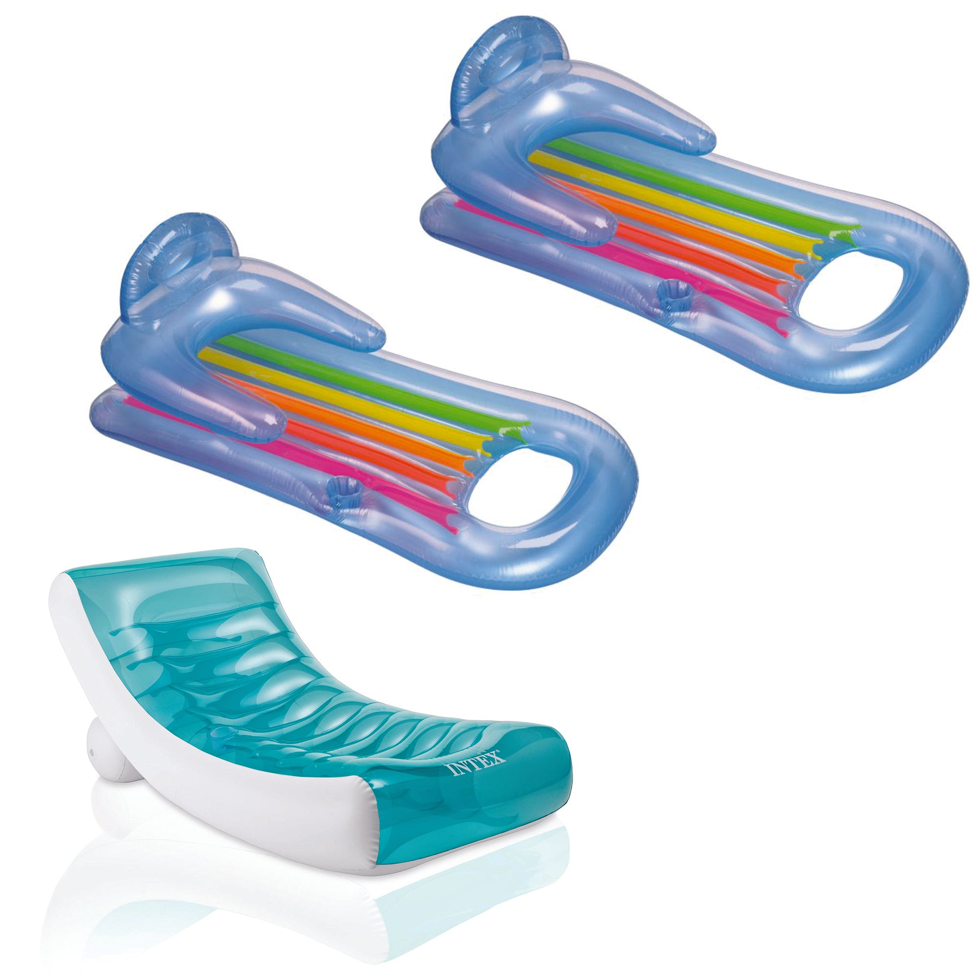 Inflatable Pool Floating Raft Bundled w/ Inflatable Swimming Pool Float (2 Pack)