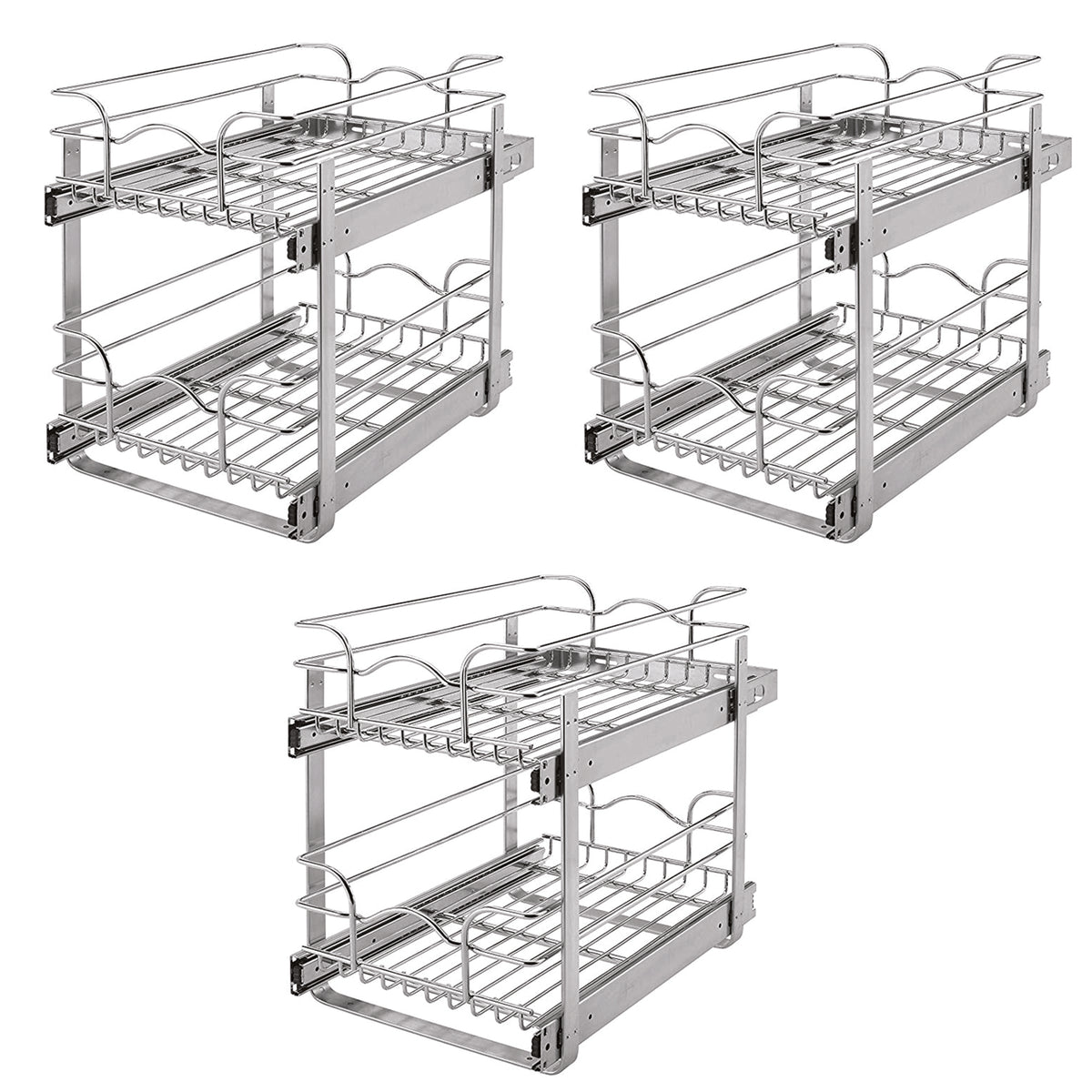 Rev-A-Shelf 12" Wide 18" Deep Base Kitchen Cabinet 2 Tier Wire Basket (3 Pack)