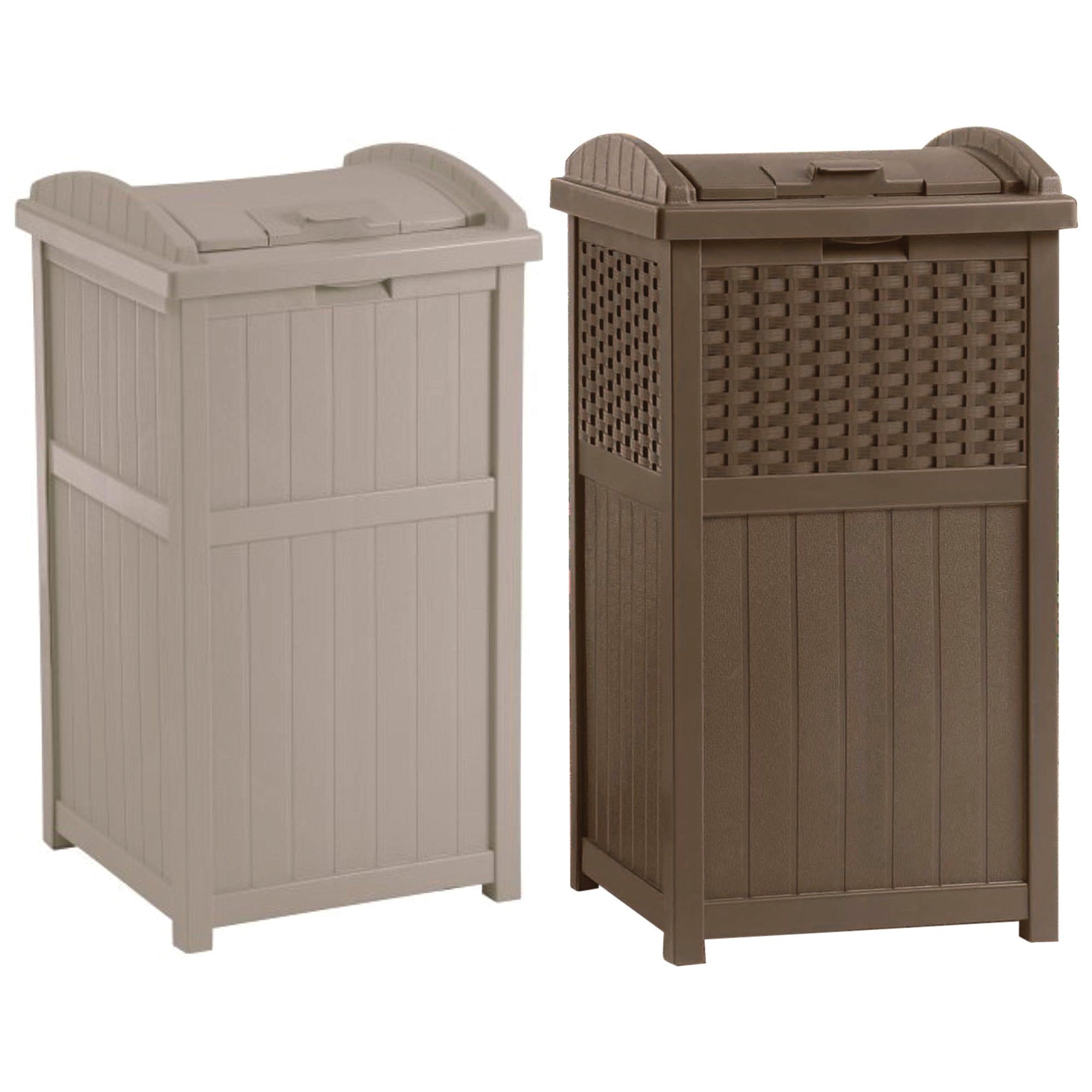 Suncast Trash Hideaway 33 Gallon Garbage Container, 1 Beige & 1 Brown (2 Pack) - VMInnovations