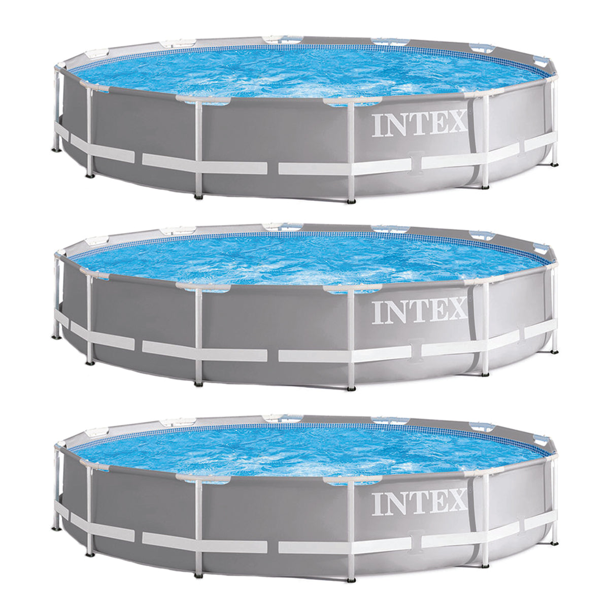 Intex 12 Ft x 30 In Durable Prism Steel Frame Above Ground Swimming Pool (3 Pk)