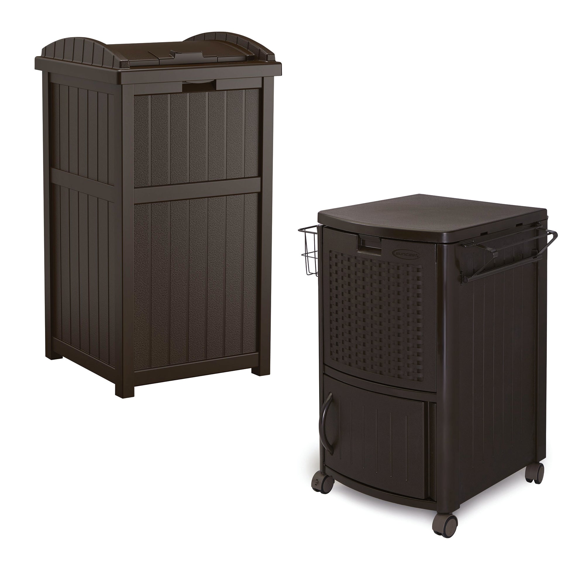 Patio Garbage Waste Trash Can Bundled w/ Patio Cooler w/ Cabinet & Wire Basket - VMInnovations