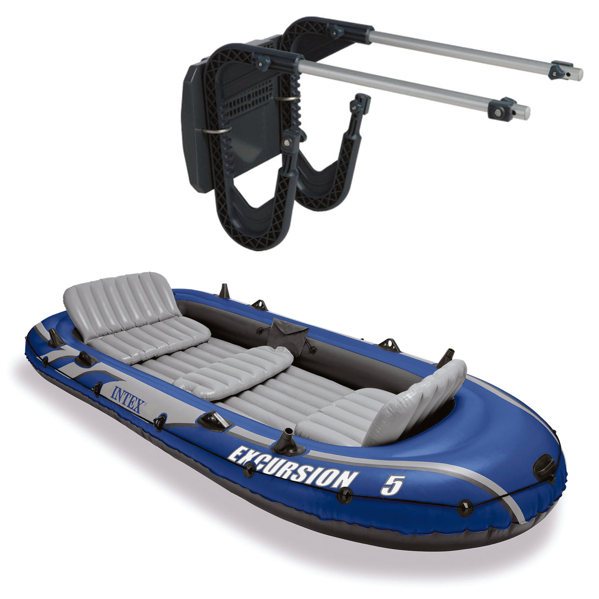 Intex 5 Person Inflatable Fishing Boat Set with 2 Oars, Air Pump with Mount Kit