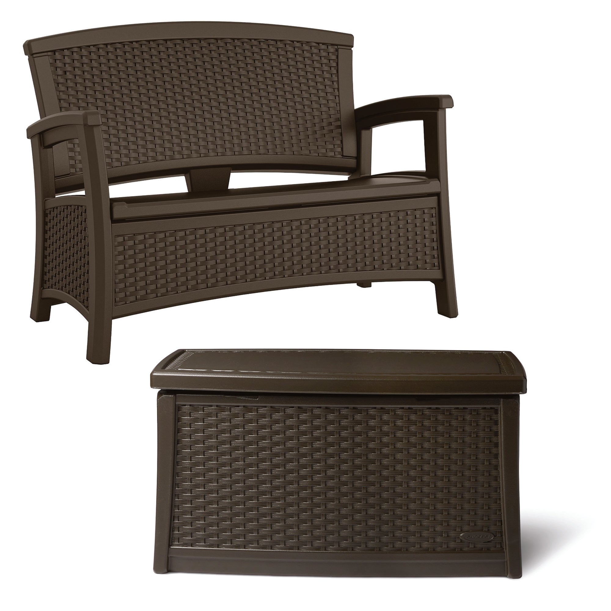 Suncast Resin Wicker Loveseat w/ Storage & Resin Wicker Coffee Table w/ Storage