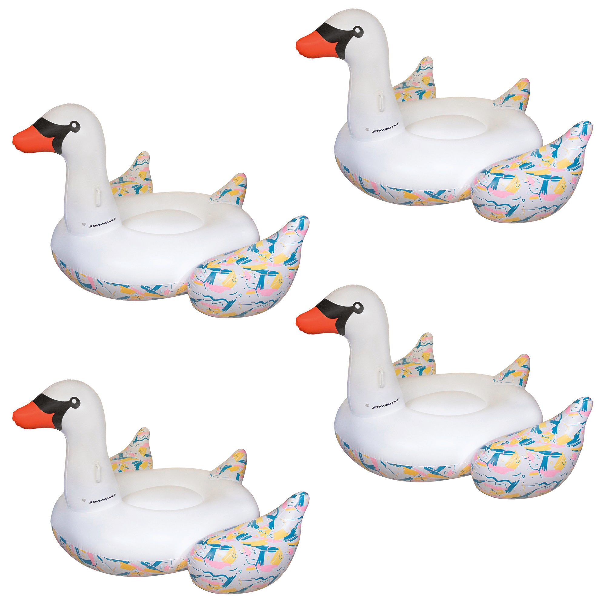 Swimline Giant Inflatable Ride On Swan Swimming Pool Water Float Raft (4 Pack)