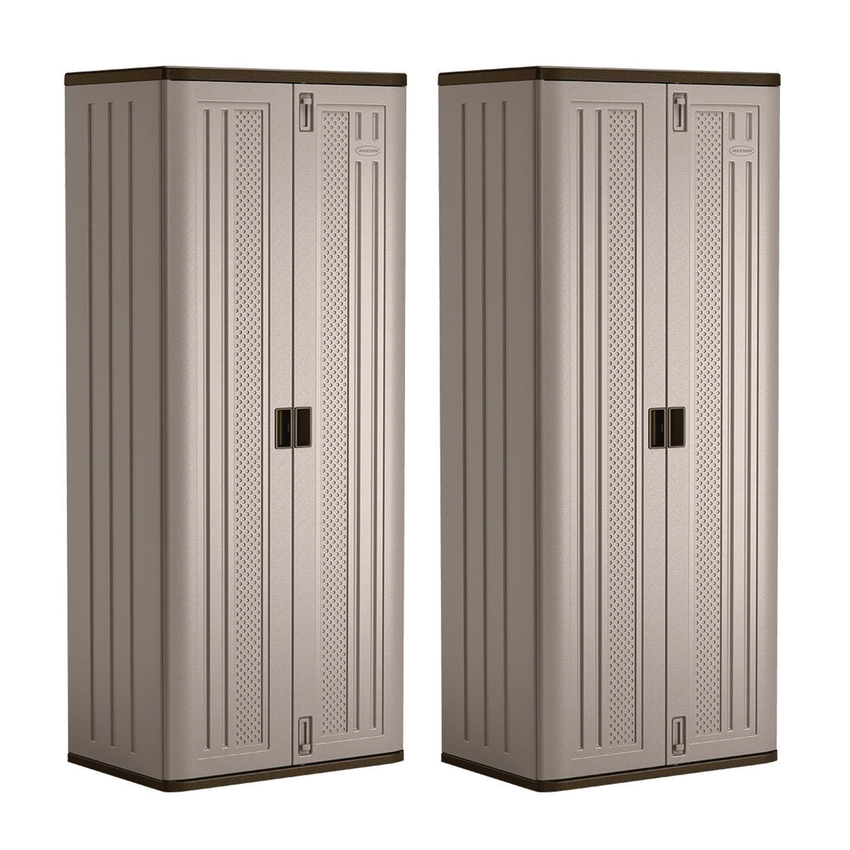 Suncast Tall Storage Cabinet Building with Shelves and Doors, Platinum (2 Pack)