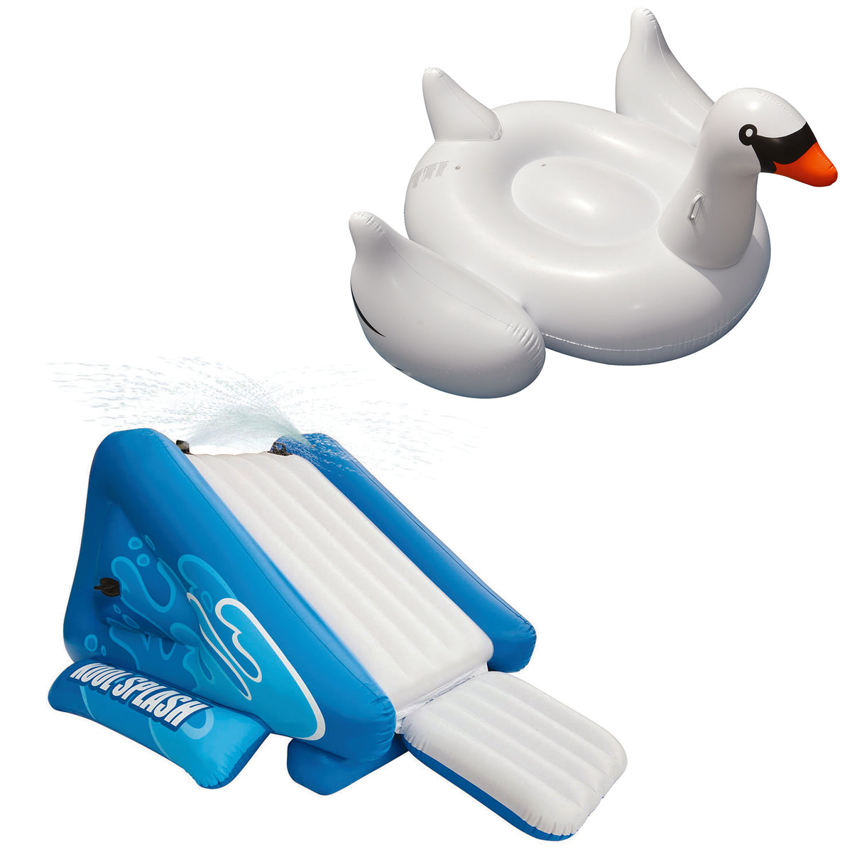 Inflatable Play Center Water Slide Bundled with Swimline Giant Swan Inflatable Float